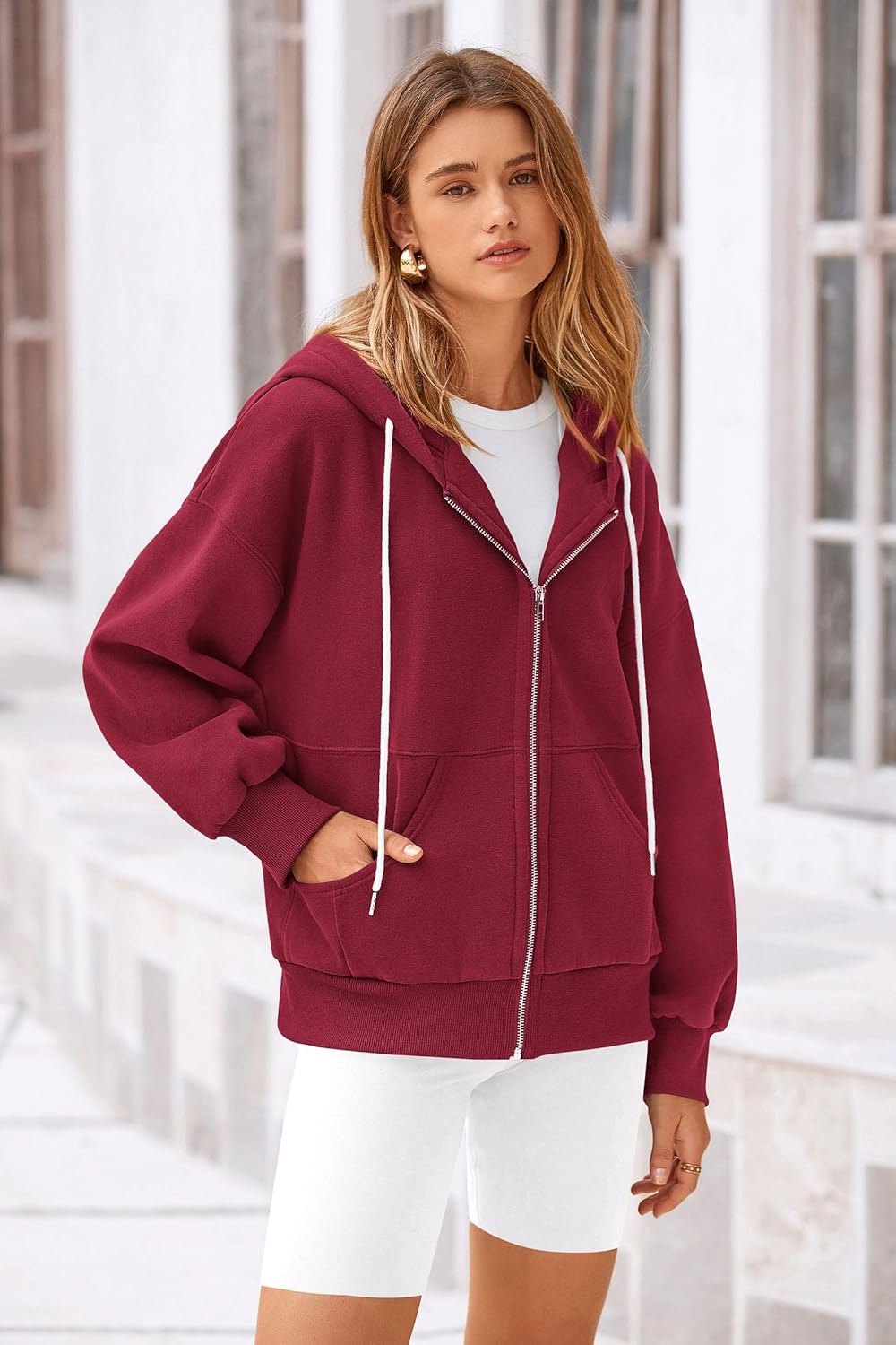 Women's 2025 Fall Oversized Hoodies Sweatshirt Long Sleeve Zip Up Pockets Loose Fit Y2K Winter Jackets Coat
