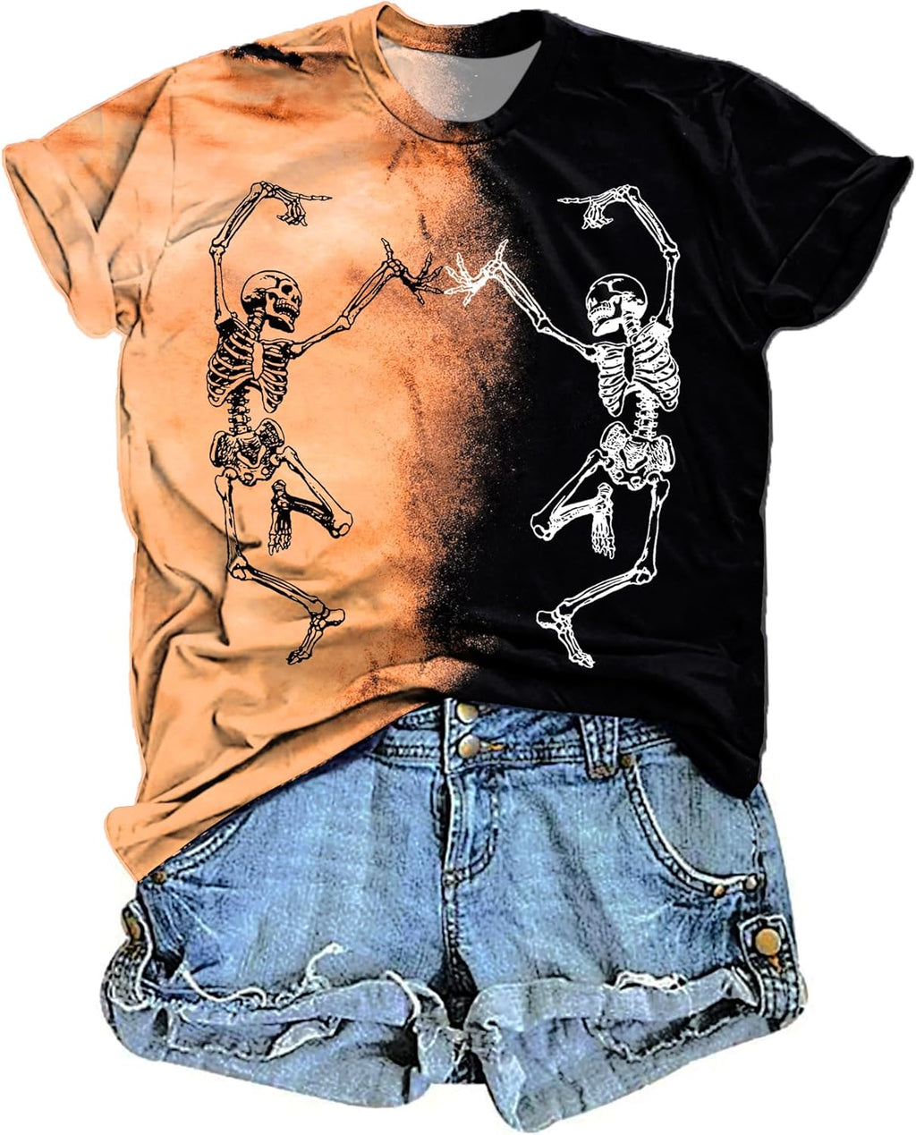Dancing Skeleton Shirt for Women Happy Halloween T-Shirt Funny Skeleton Graphic Tees Tops Blouse Gift