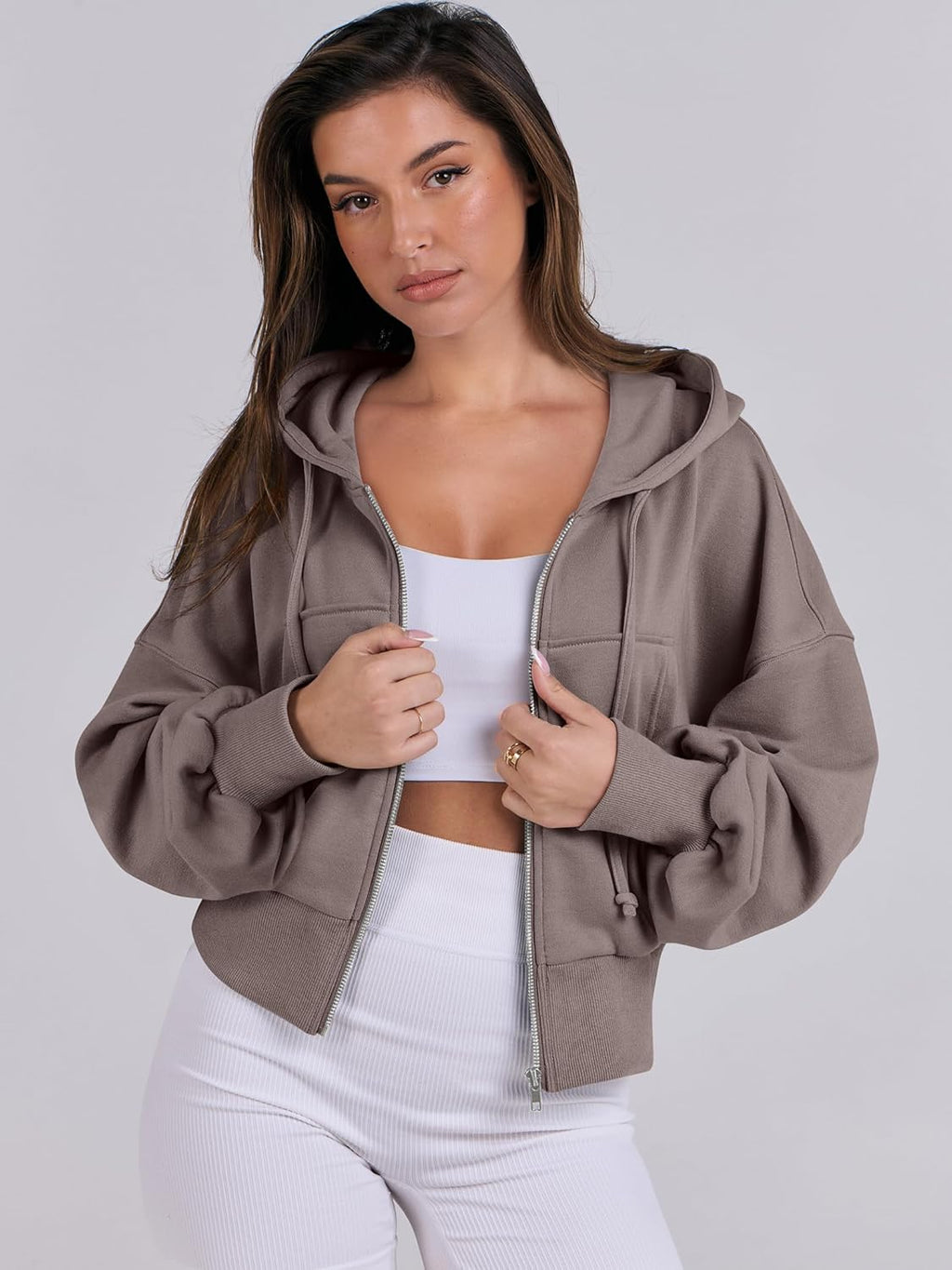 Womens Zip Up Hoodies Cropped Sweatshirts Casual Comfy Cute Zip Jackets Fashion Trendy Fall Outfits 2025 Y2K Clothes