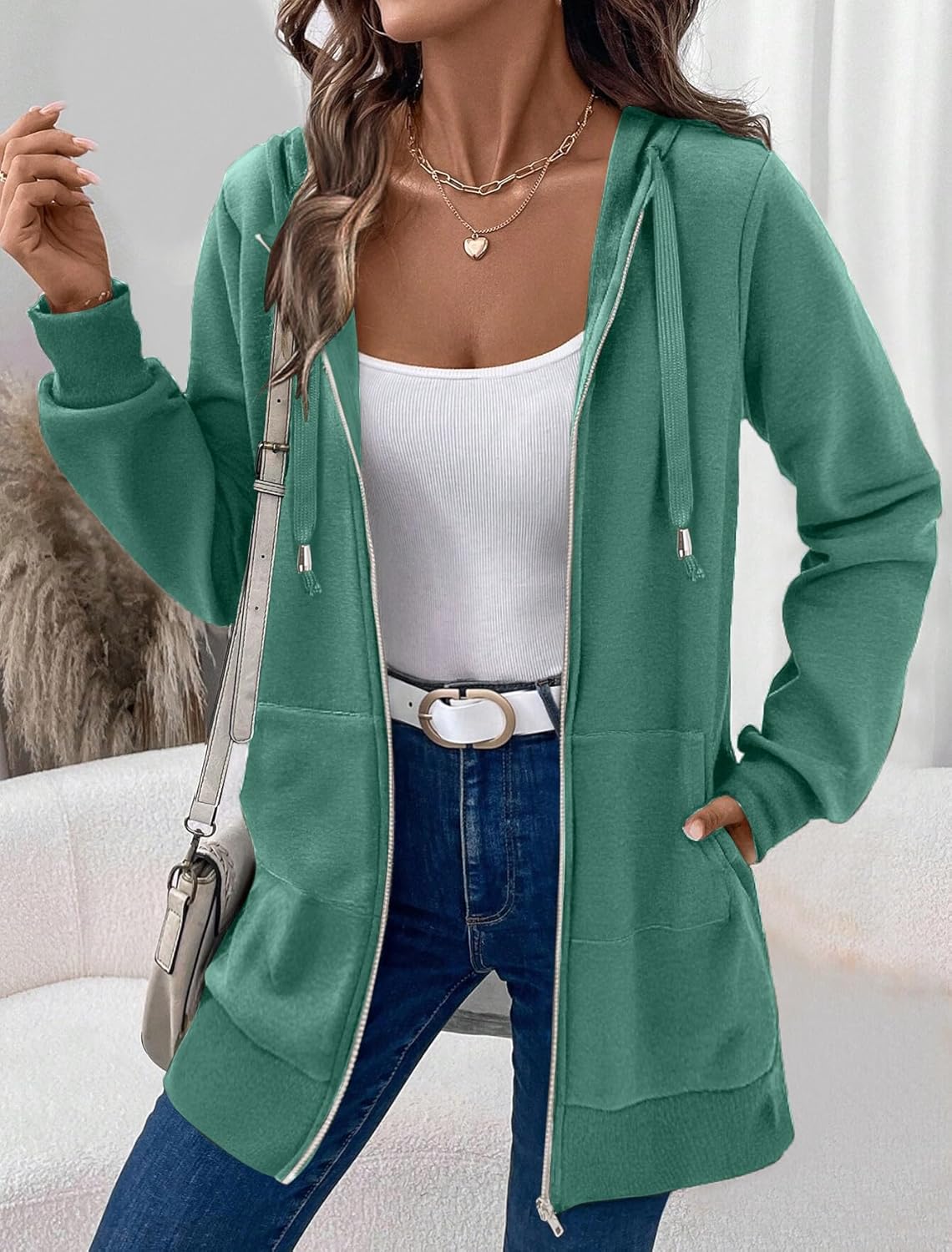 Zip Up Hoodies For Women Long Sleeve Oversized Sweatshirts Casual Lightweight Fleece Jackets With Pockets