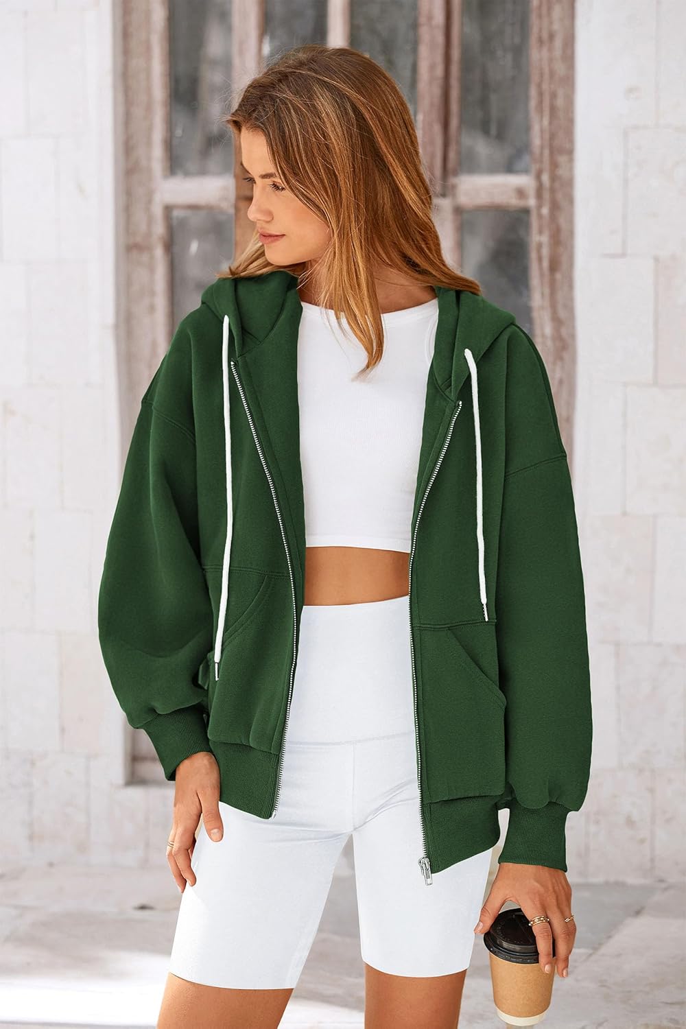 Women's 2025 Fall Oversized Hoodies Sweatshirt Long Sleeve Zip Up Pockets Loose Fit Y2K Winter Jackets Coat