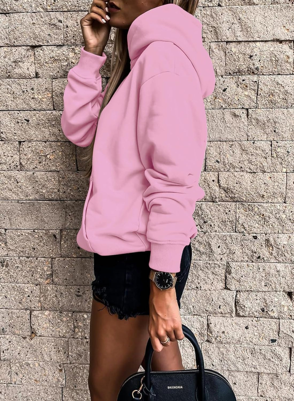 Women's Casual Hoodies Long Sleeve Solid Lightweight Pullover Tops Loose Sweatshirt with Pocket