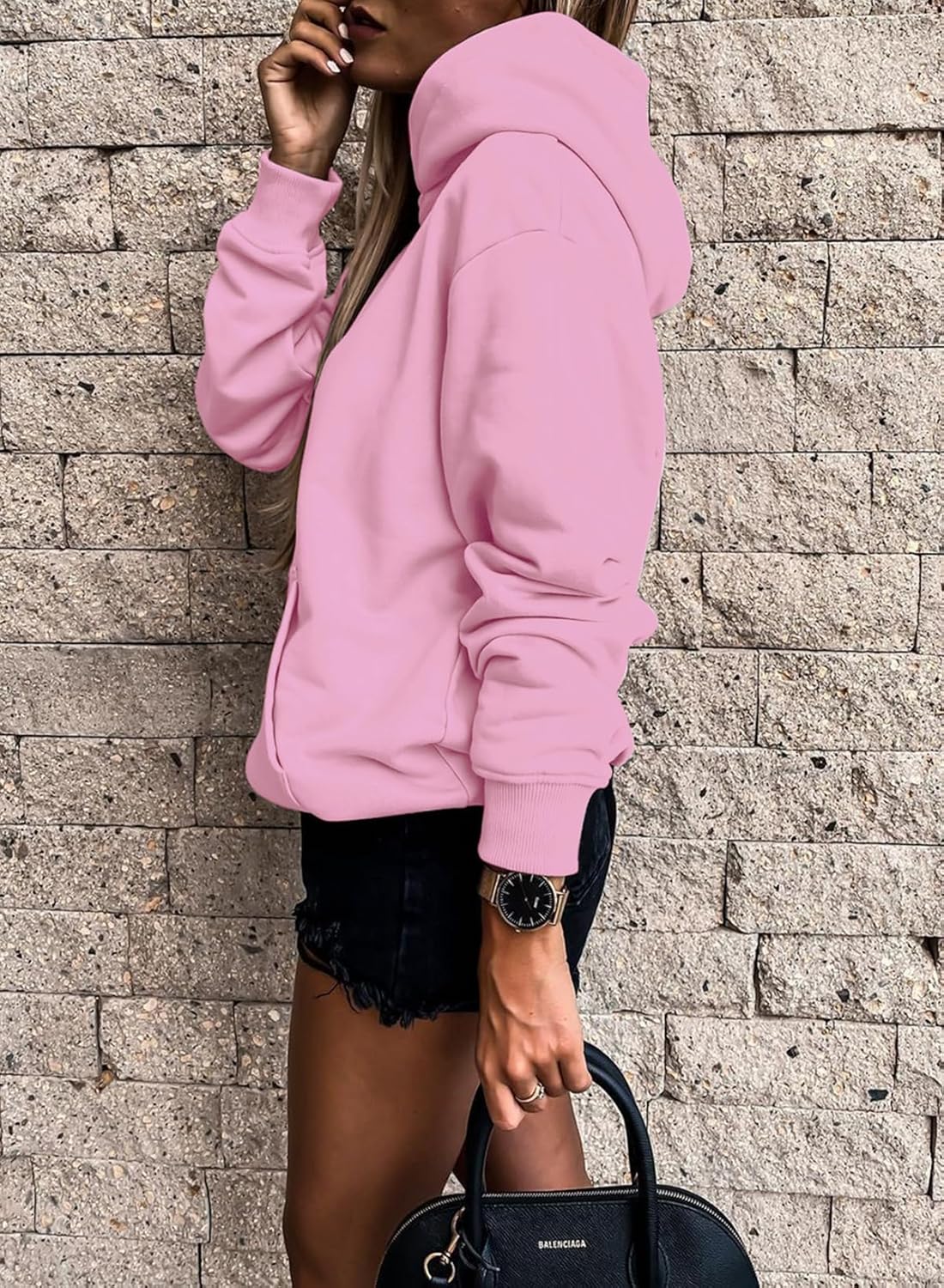Women's Casual Hoodies Long Sleeve Solid Lightweight Pullover Tops Loose Sweatshirt with Pocket