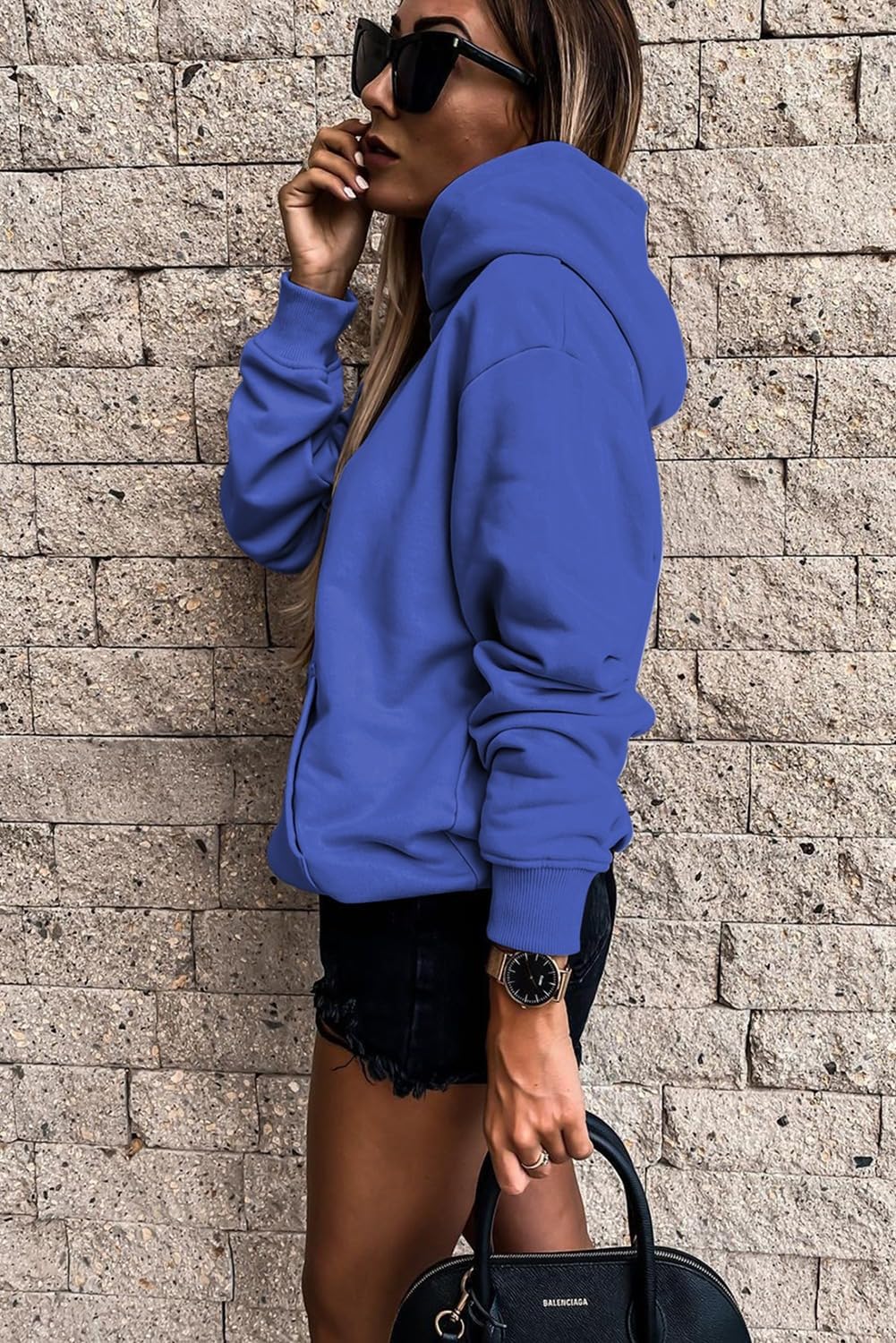 Women's Casual Hoodies Long Sleeve Solid Lightweight Pullover Tops Loose Sweatshirt with Pocket