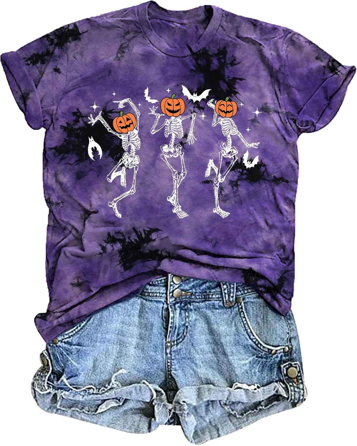 Dancing Skeleton Shirt for Women Happy Halloween T-Shirt Funny Skeleton Graphic Tees Tops Blouse Gift