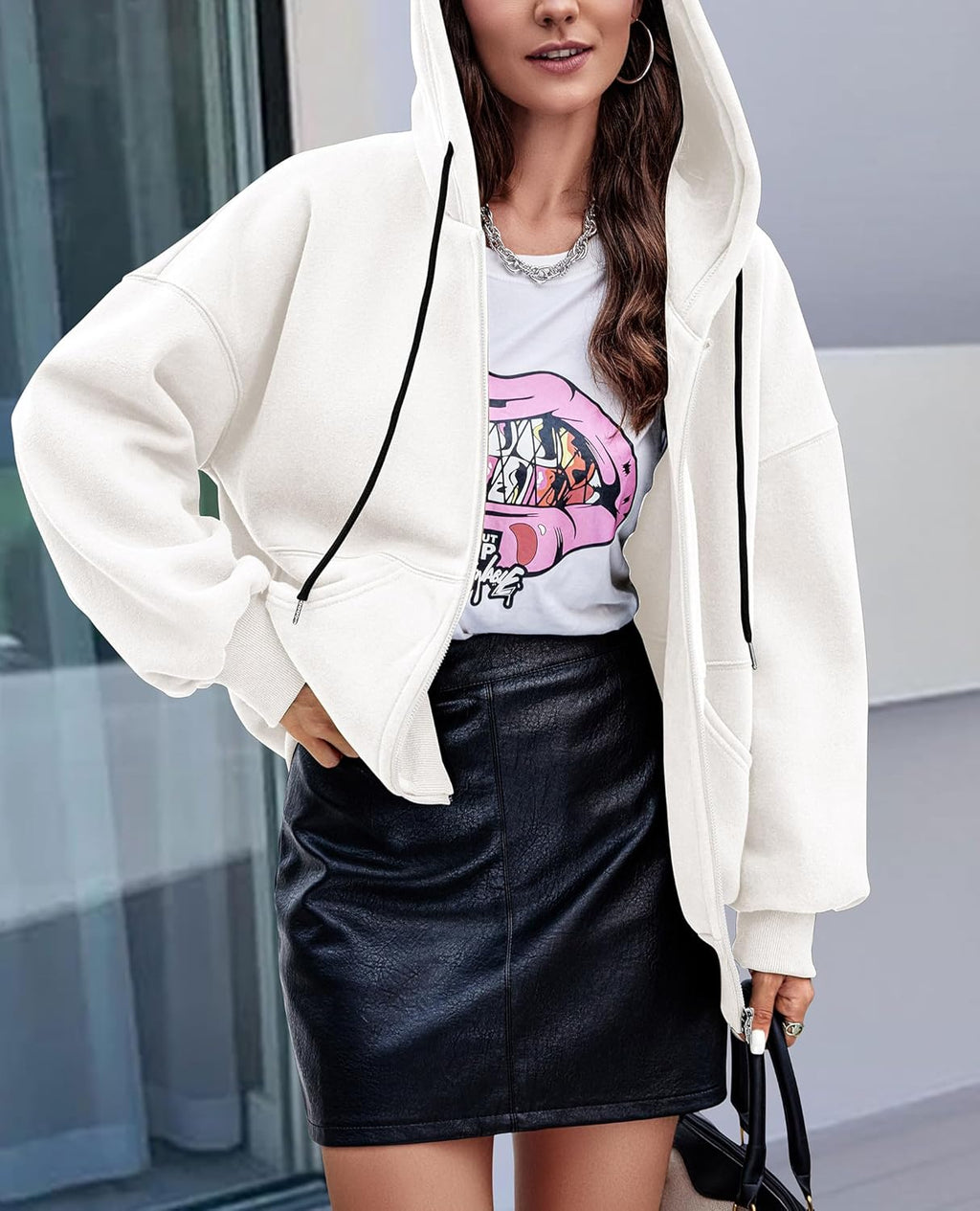 Women's 2025 Fall Oversized Hoodies Sweatshirt Long Sleeve Zip Up Pockets Loose Fit Y2K Winter Jackets Coat