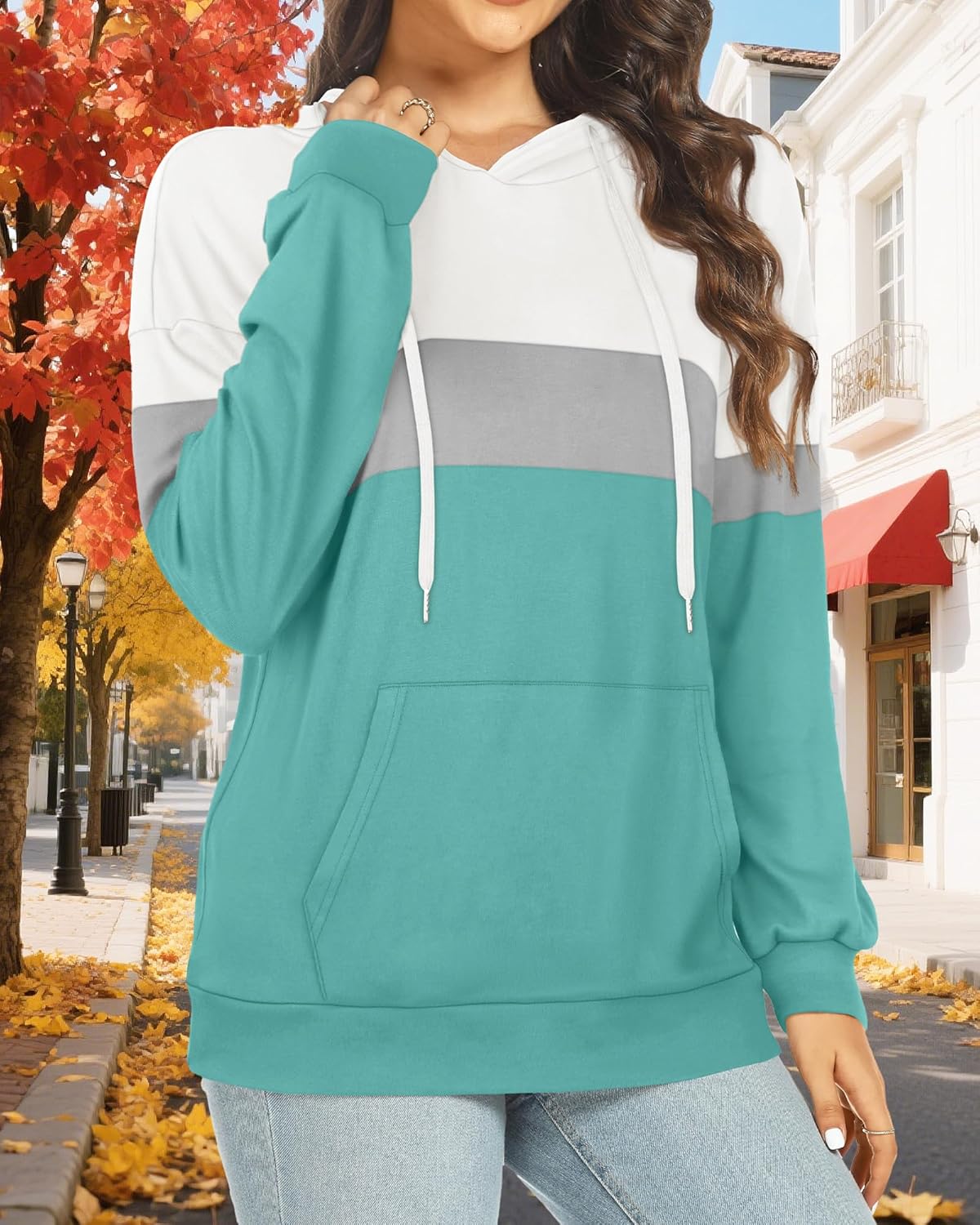 Women's Hoodies Long Sleeve Sweatshirts Drawstring Pullover Tops with Pocket Casual Loose Blouses Tunic