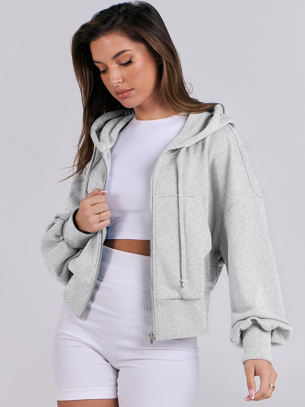 Womens Zip Up Hoodies Cropped Sweatshirts Casual Comfy Cute Zip Jackets Fashion Trendy Fall Outfits 2025 Y2K Clothes