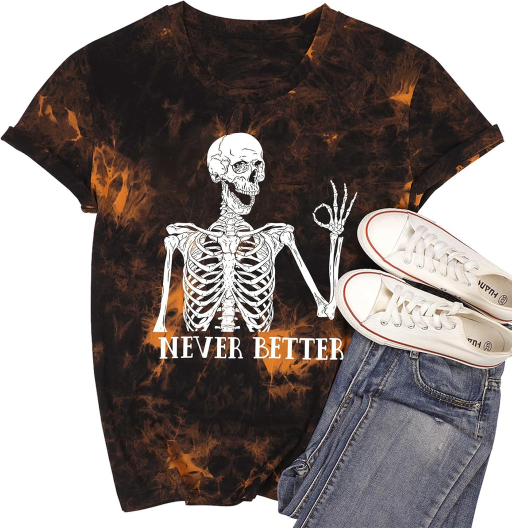 Dancing Skeleton Shirt for Women Happy Halloween T-Shirt Funny Skeleton Graphic Tees Tops Blouse Gift