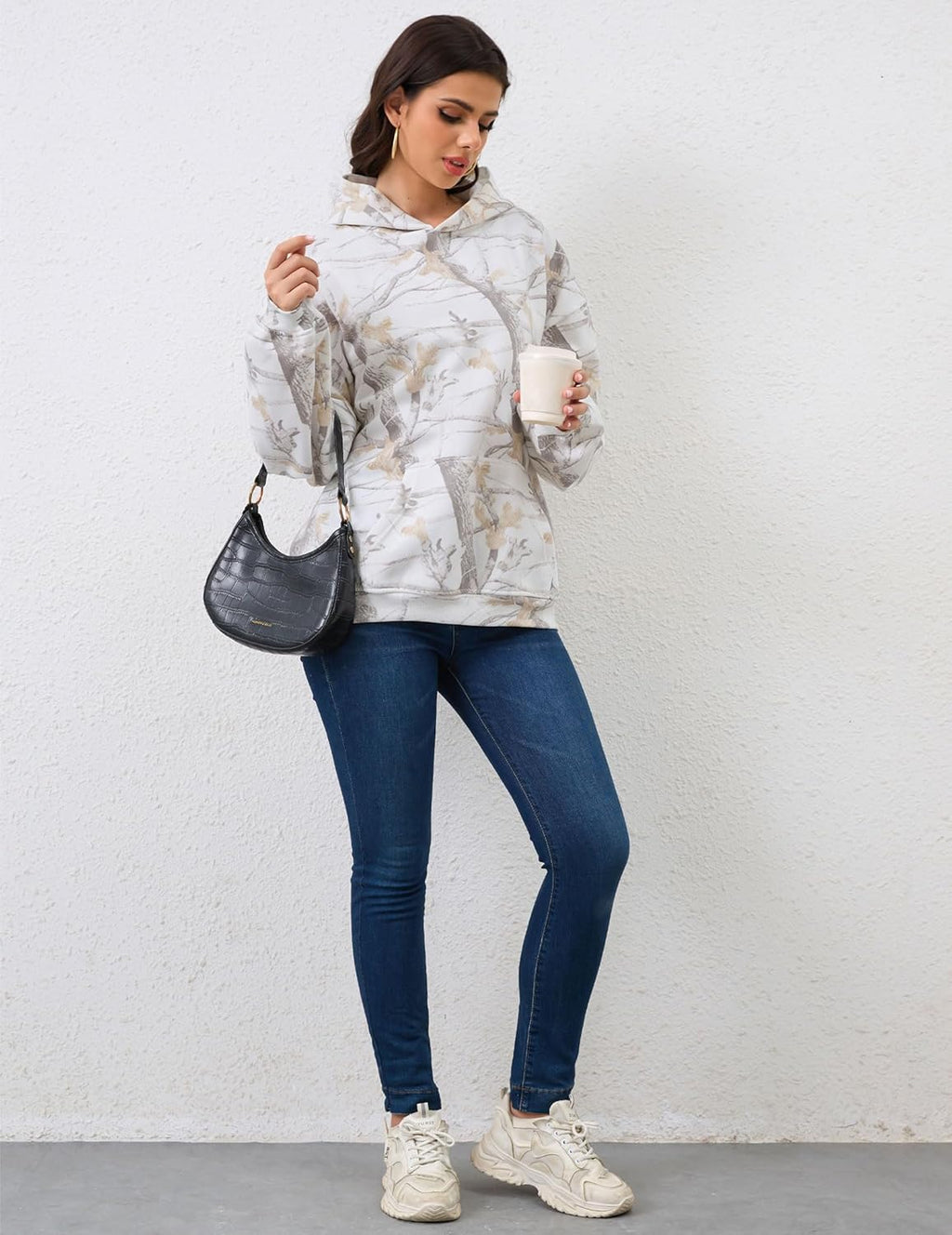 Womens Camo Hoodies Maple Leaf Print Oversized Hooded Sweatshirt Fleece Pullover Sweatshirts Long Sleeve with Pocket