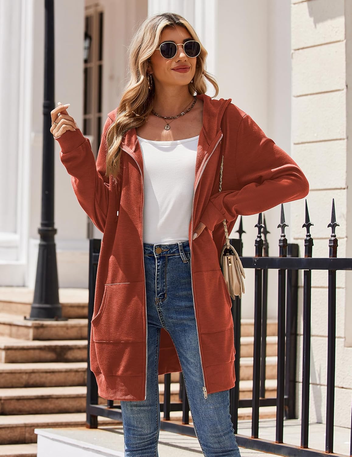 Zip Up Hoodies For Women Long Sleeve Oversized Sweatshirts Casual Lightweight Fleece Jackets With Pockets