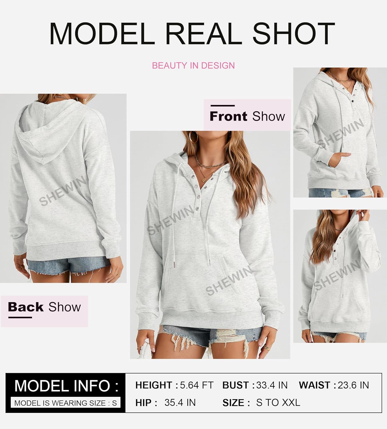 Women's Casual Hoodies Long Sleeve Solid Lightweight Pullover Tops Loose Sweatshirt with Pocket