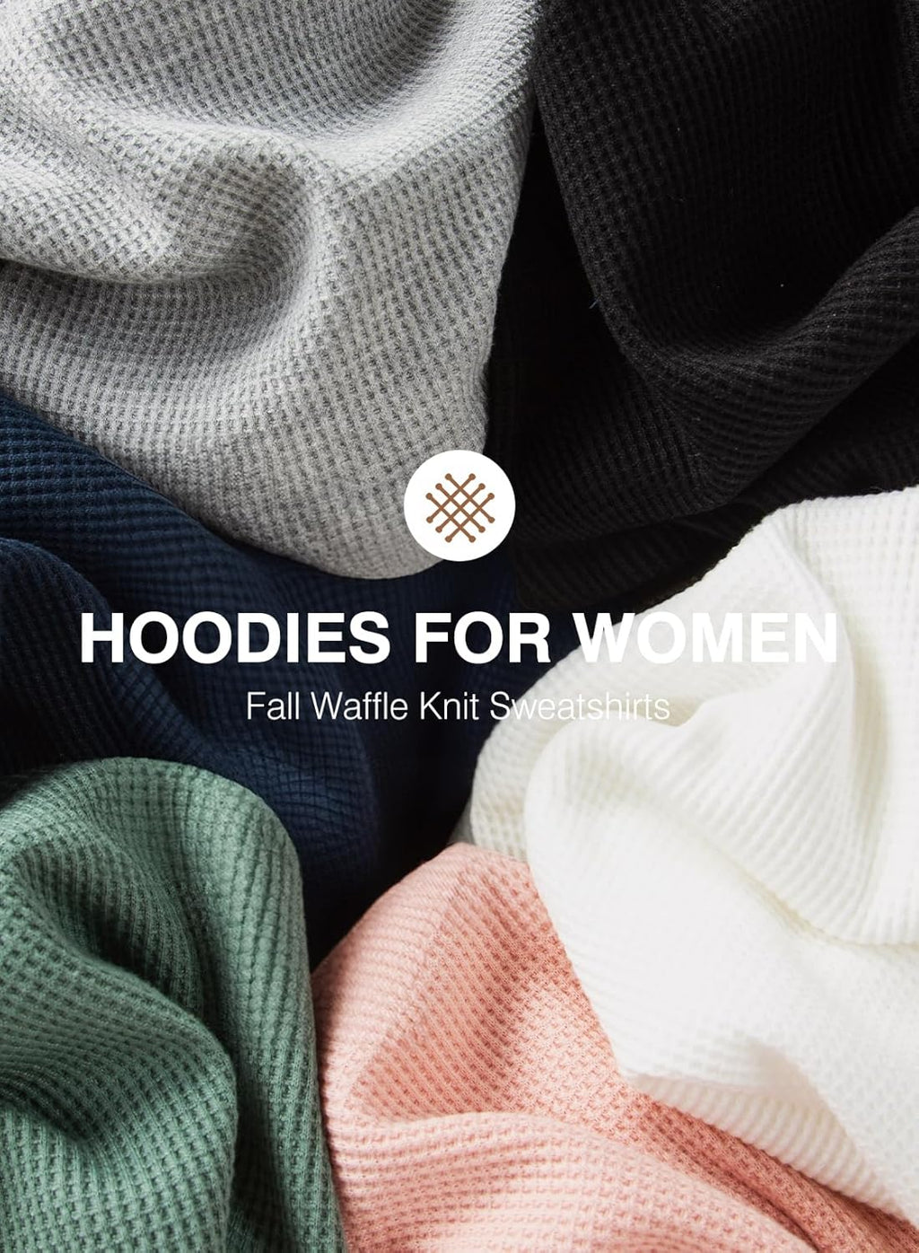 Womens Hoodies Casual Waffle Knit Long Sleeve Drawstring Pullover Sweatshirts Lightweight Hooded Tops