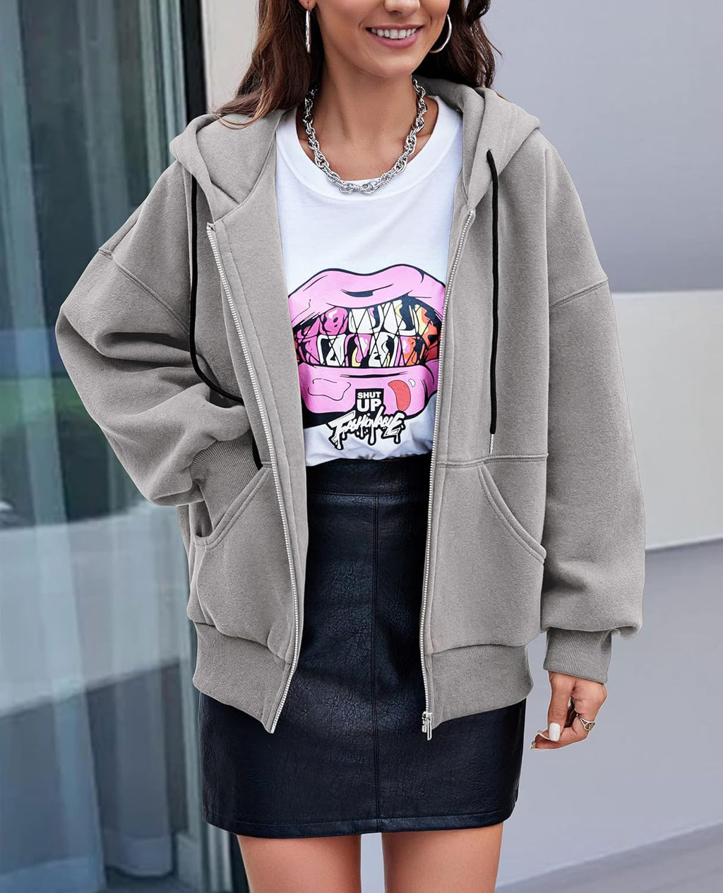 Women's 2025 Fall Oversized Hoodies Sweatshirt Long Sleeve Zip Up Pockets Loose Fit Y2K Winter Jackets Coat