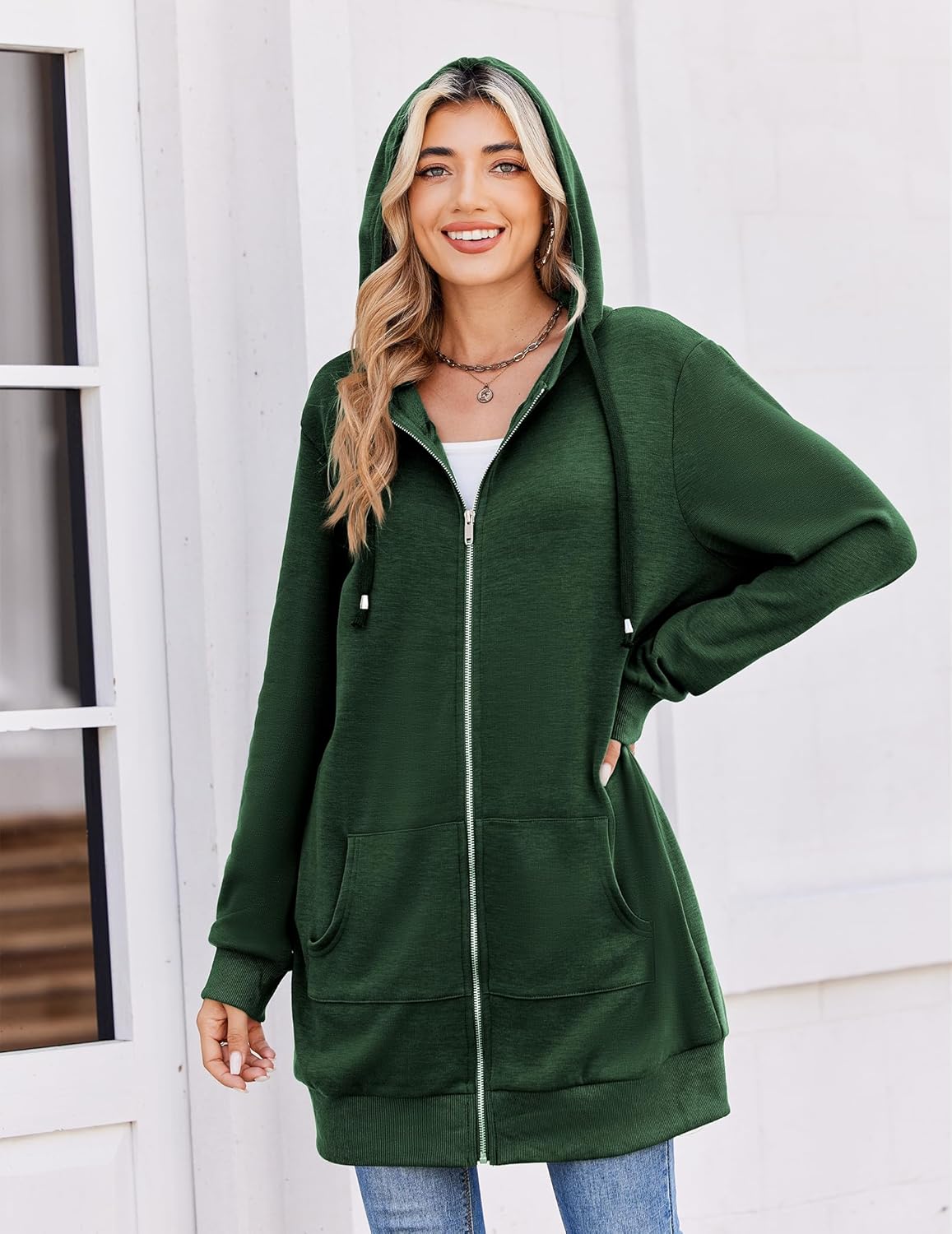 Zip Up Hoodies For Women Long Sleeve Oversized Sweatshirts Casual Lightweight Fleece Jackets With Pockets