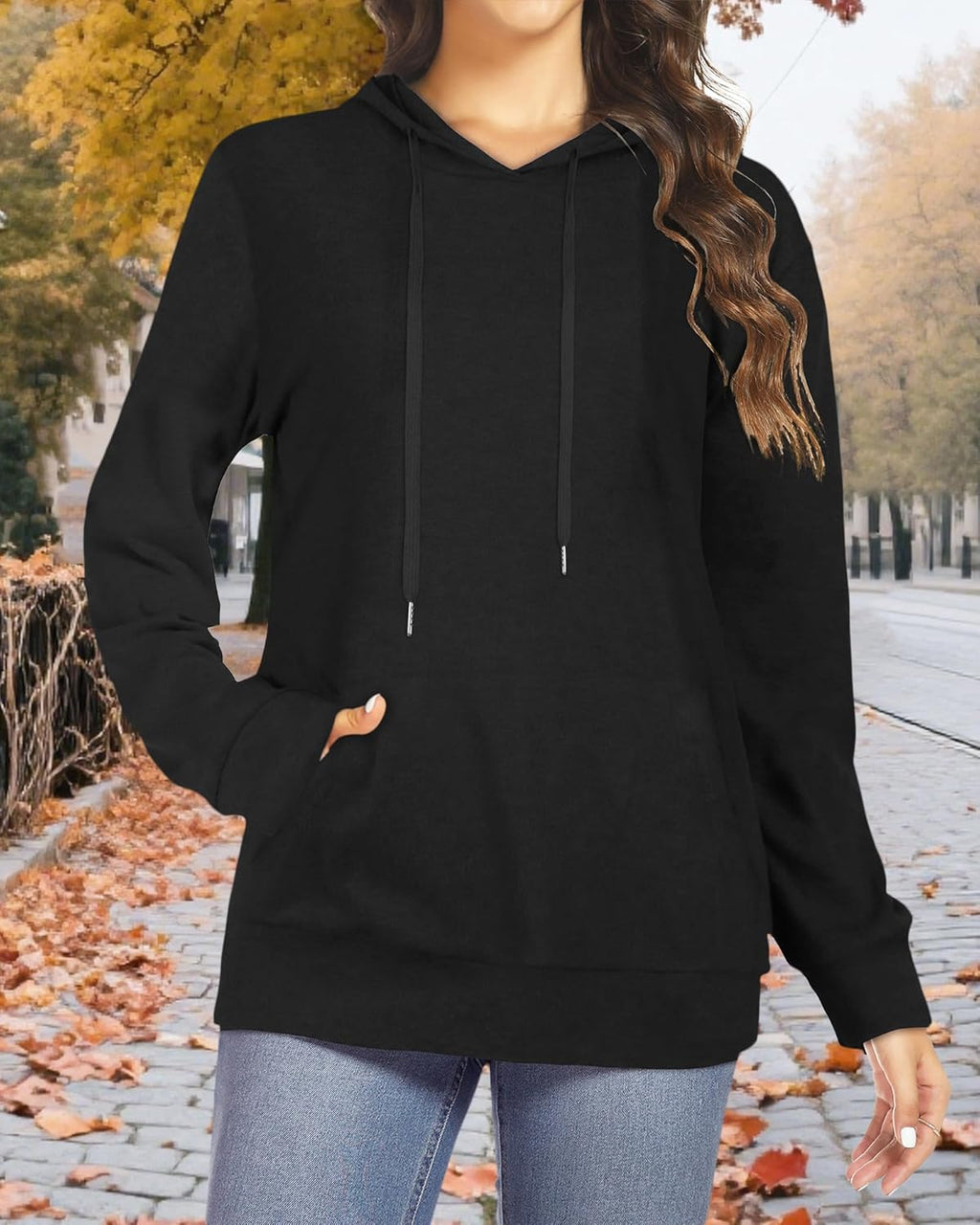 Women's Hoodies Long Sleeve Sweatshirts Drawstring Pullover Tops with Pocket Casual Loose Blouses Tunic