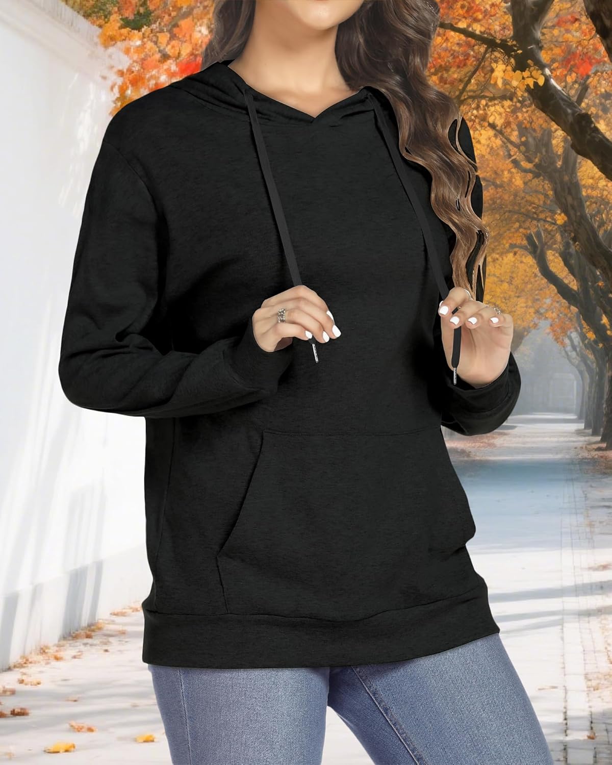 Women's Hoodies Long Sleeve Sweatshirts Drawstring Pullover Tops with Pocket Casual Loose Blouses Tunic