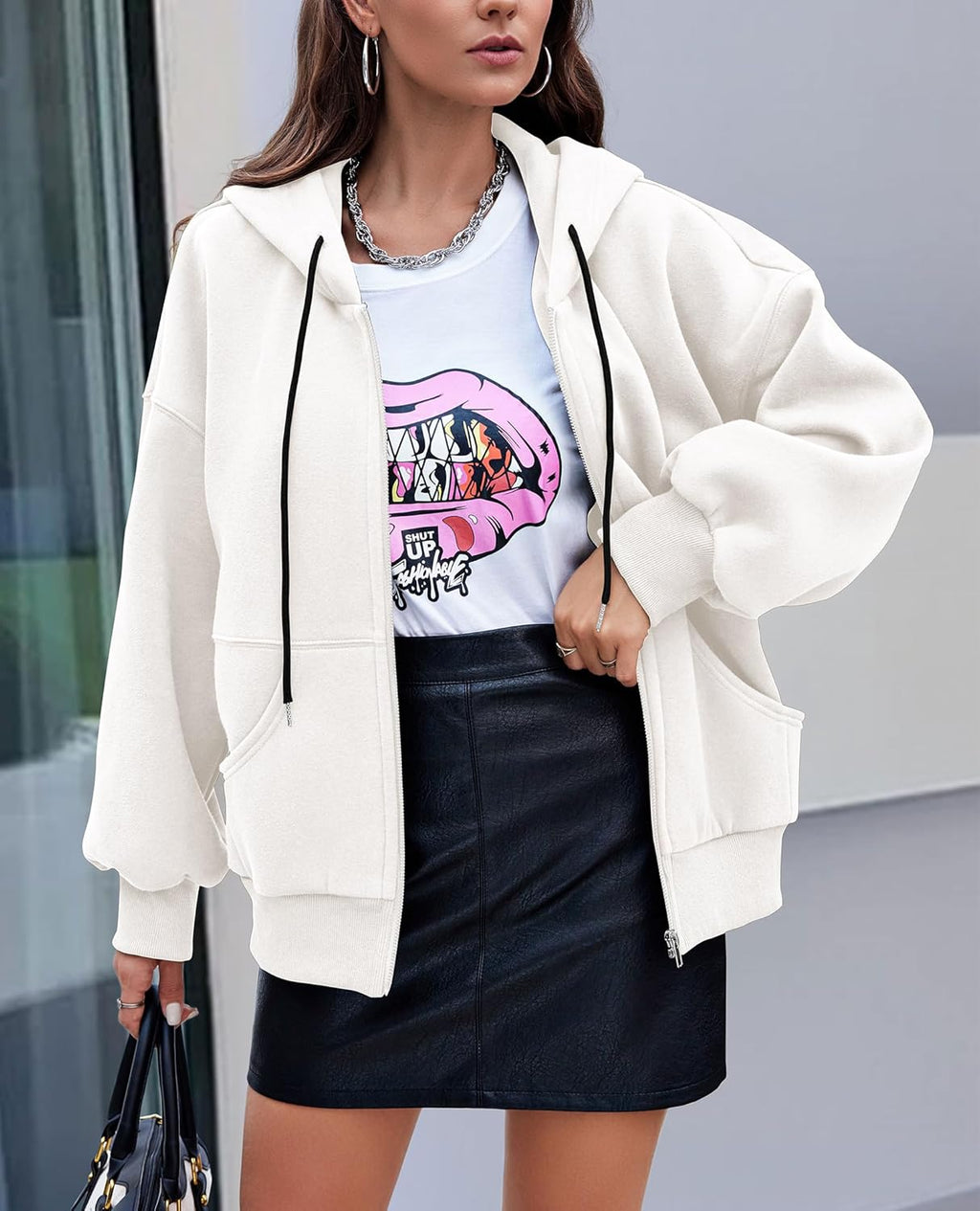 Women's 2025 Fall Oversized Hoodies Sweatshirt Long Sleeve Zip Up Pockets Loose Fit Y2K Winter Jackets Coat