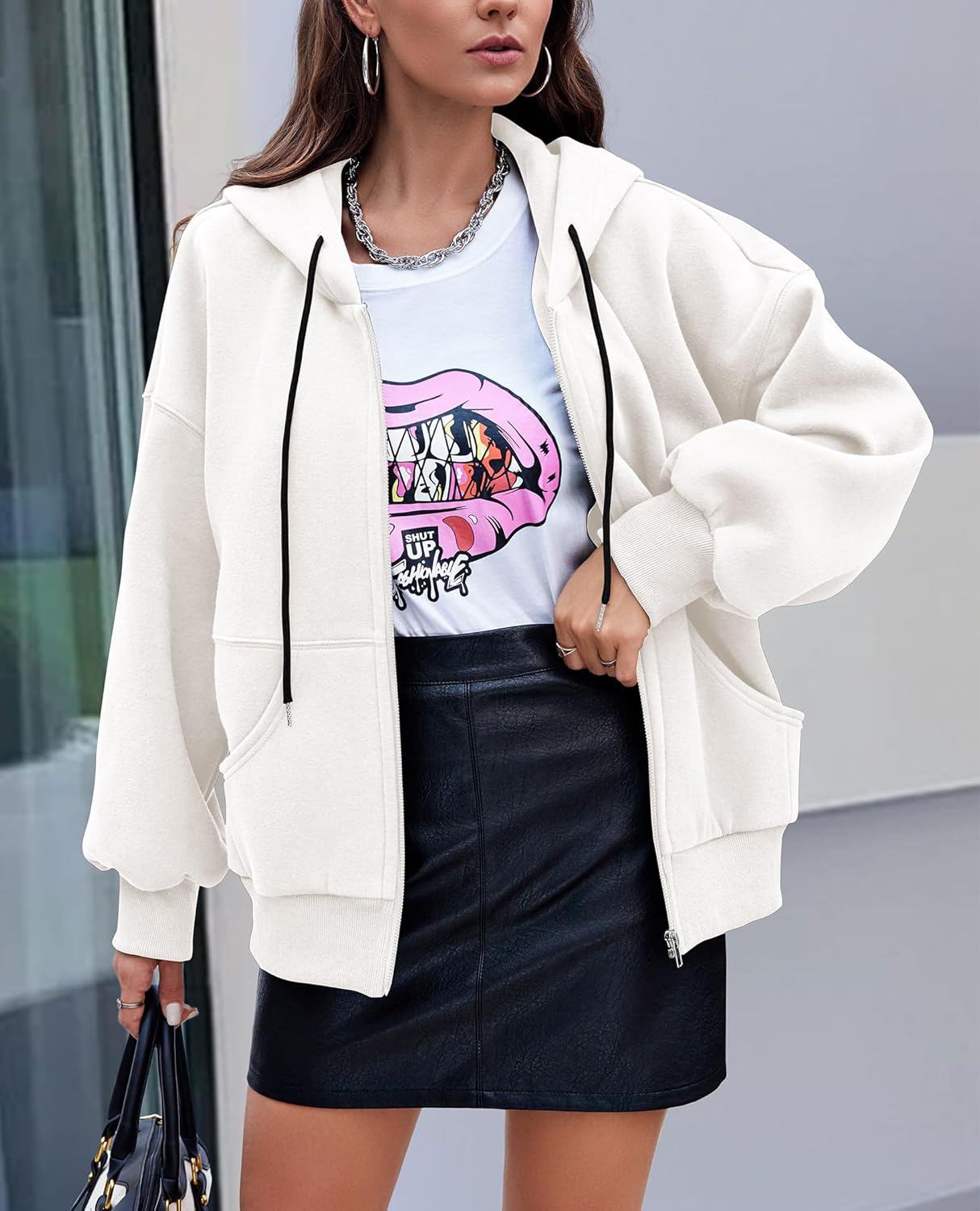 Women's 2025 Fall Oversized Hoodies Sweatshirt Long Sleeve Zip Up Pockets Loose Fit Y2K Winter Jackets Coat