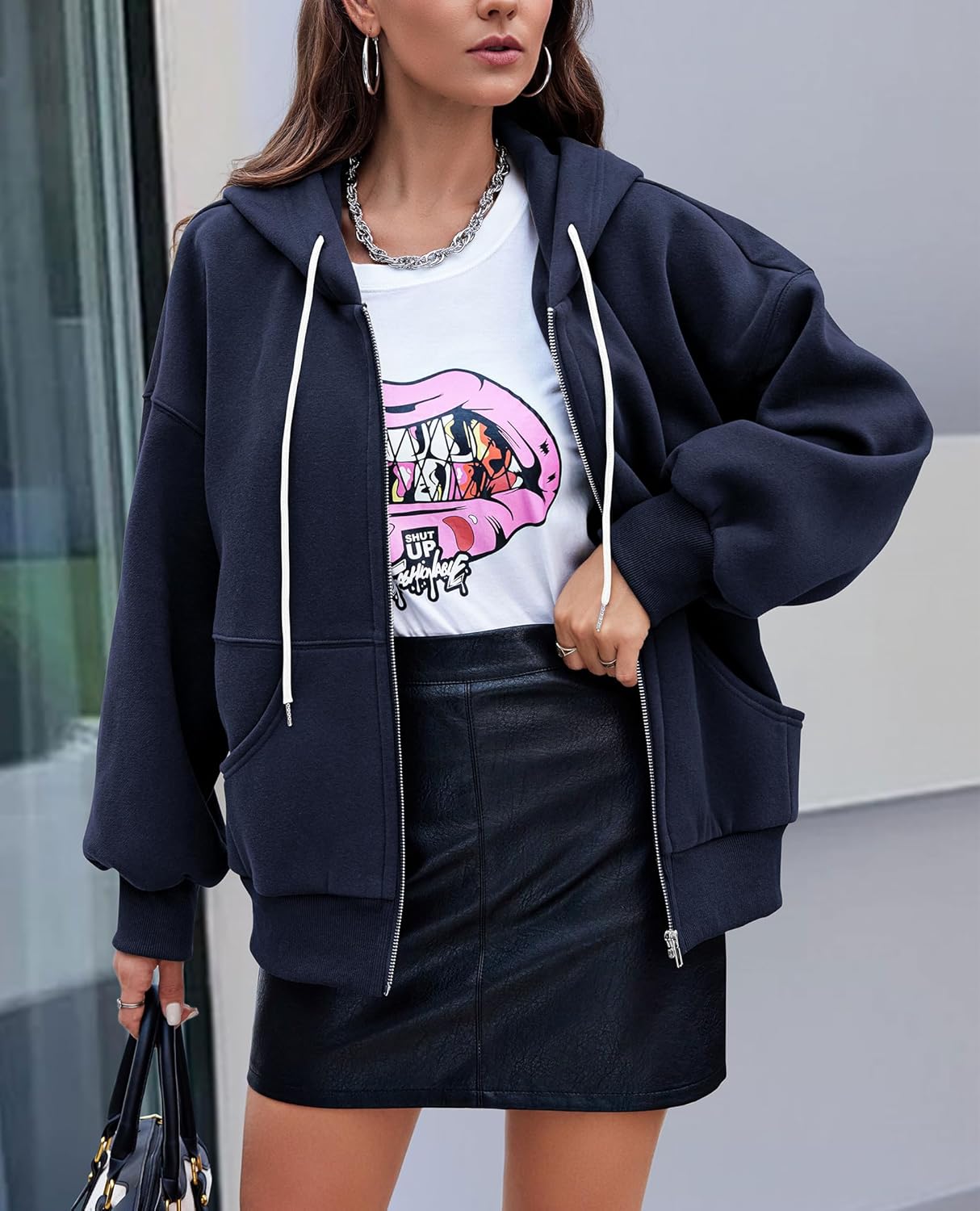 Women's 2025 Fall Oversized Hoodies Sweatshirt Long Sleeve Zip Up Pockets Loose Fit Y2K Winter Jackets Coat