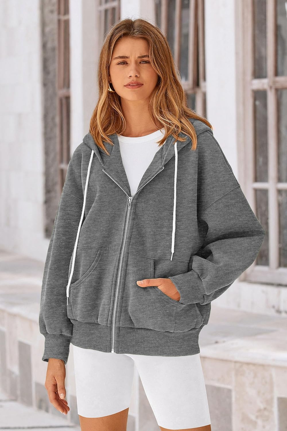 Women's 2025 Fall Oversized Hoodies Sweatshirt Long Sleeve Zip Up Pockets Loose Fit Y2K Winter Jackets Coat