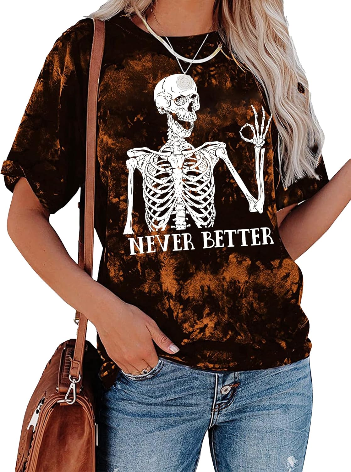 Dancing Skeleton Shirt for Women Happy Halloween T-Shirt Funny Skeleton Graphic Tees Tops Blouse Gift