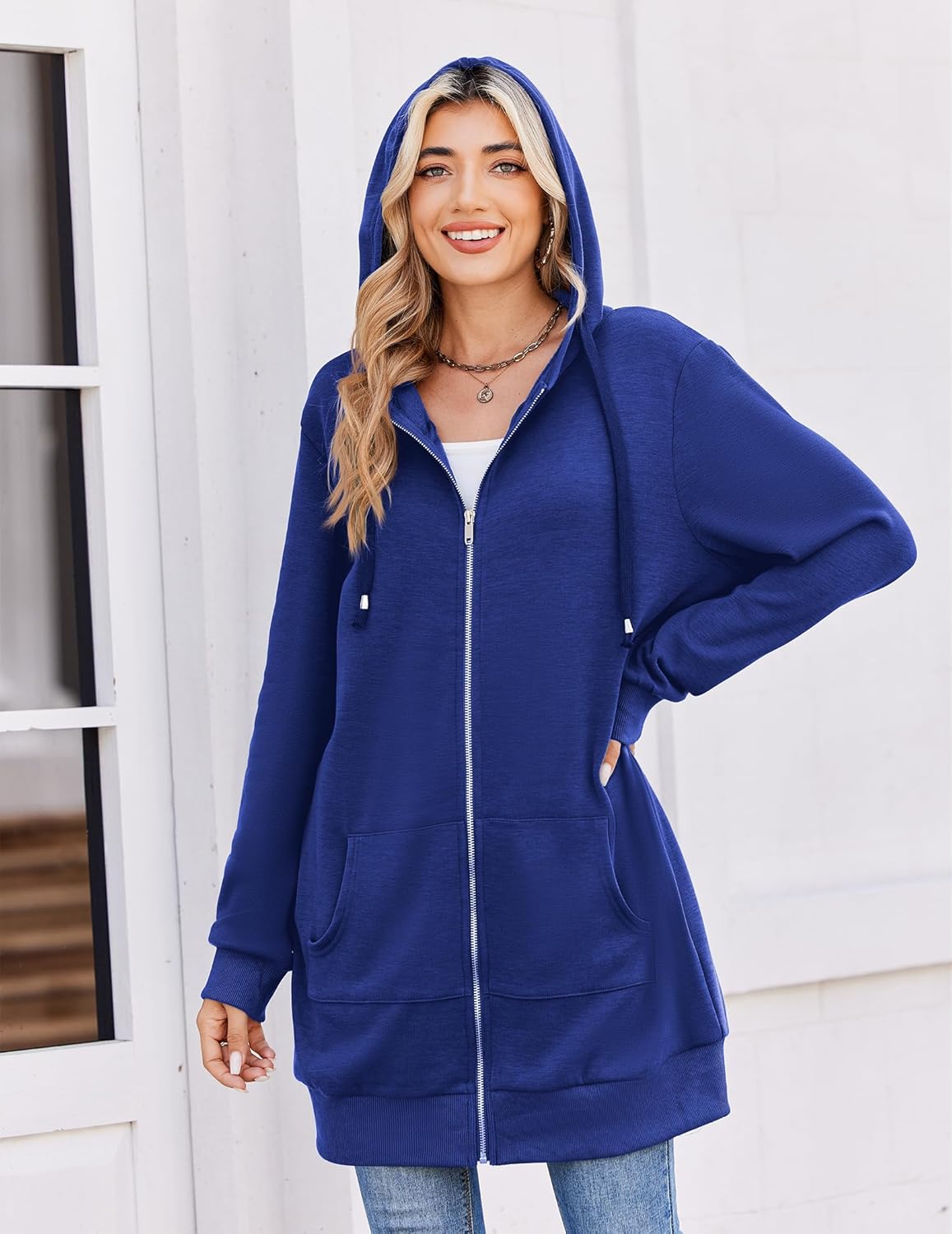 Zip Up Hoodies For Women Long Sleeve Oversized Sweatshirts Casual Lightweight Fleece Jackets With Pockets