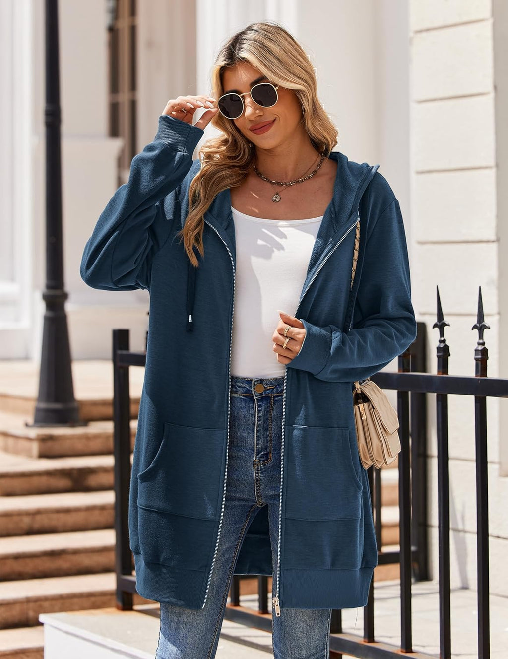 Zip Up Hoodies For Women Long Sleeve Oversized Sweatshirts Casual Lightweight Fleece Jackets With Pockets