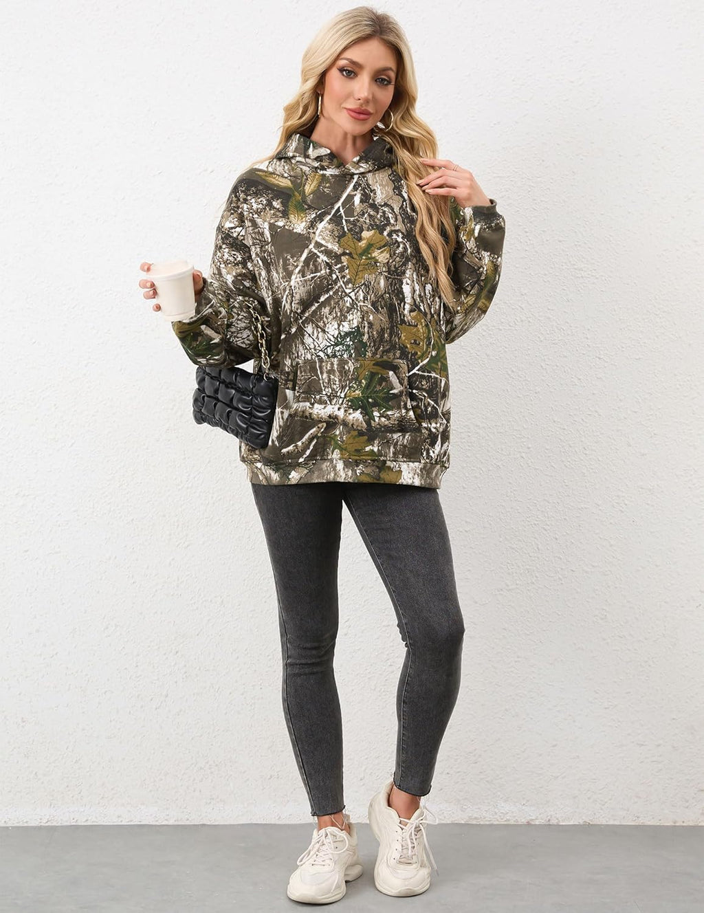Womens Camo Hoodies Maple Leaf Print Oversized Hooded Sweatshirt Fleece Pullover Sweatshirts Long Sleeve with Pocket
