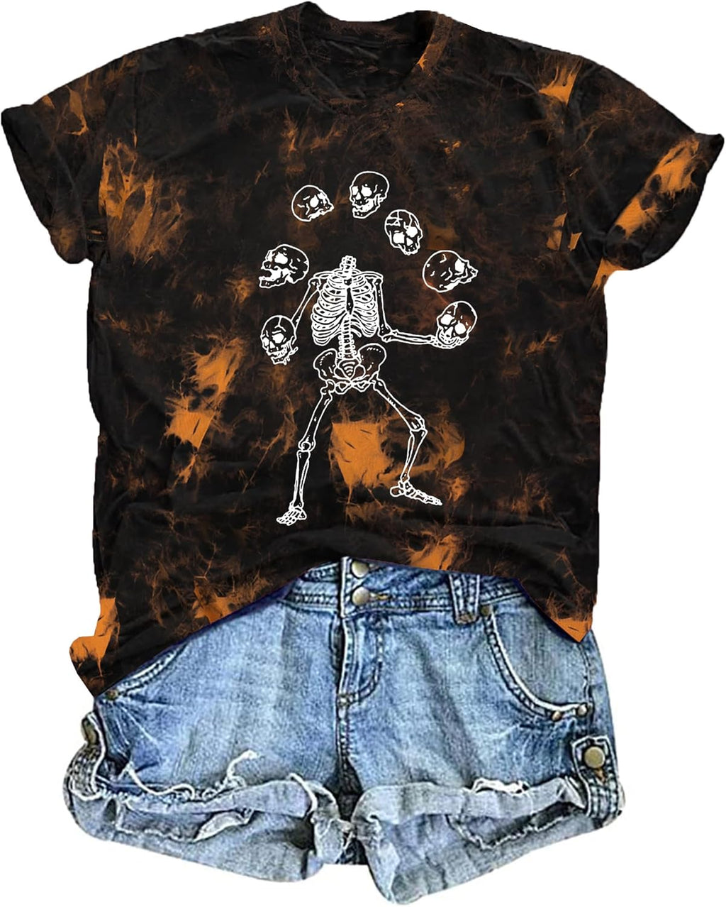 Dancing Skeleton Shirt for Women Happy Halloween T-Shirt Funny Skeleton Graphic Tees Tops Blouse Gift