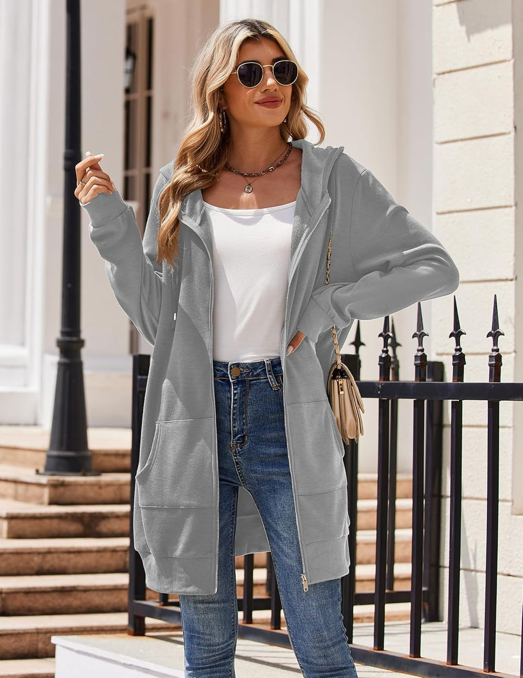 Zip Up Hoodies For Women Long Sleeve Oversized Sweatshirts Casual Lightweight Fleece Jackets With Pockets