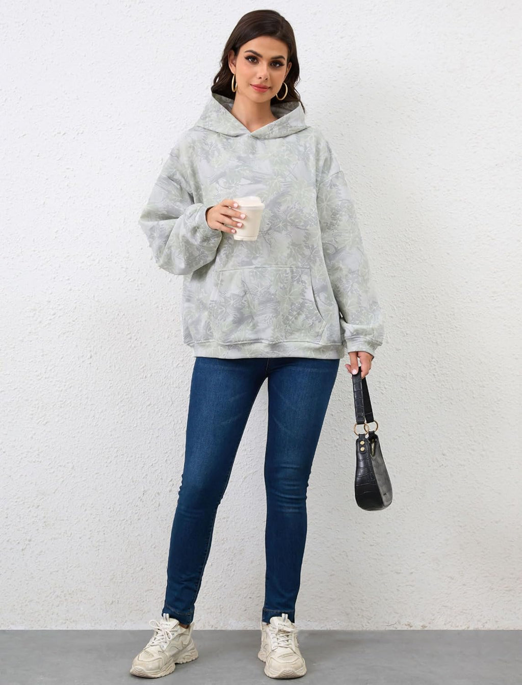 Womens Camo Hoodies Maple Leaf Print Oversized Hooded Sweatshirt Fleece Pullover Sweatshirts Long Sleeve with Pocket