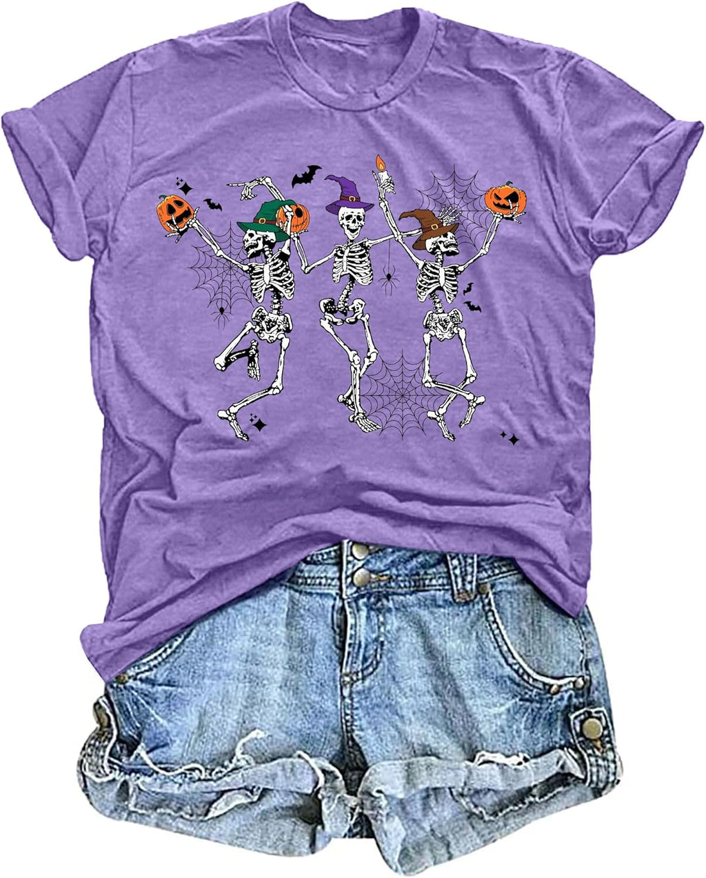 Dancing Skeleton Shirt for Women Happy Halloween T-Shirt Funny Skeleton Graphic Tees Tops Blouse Gift