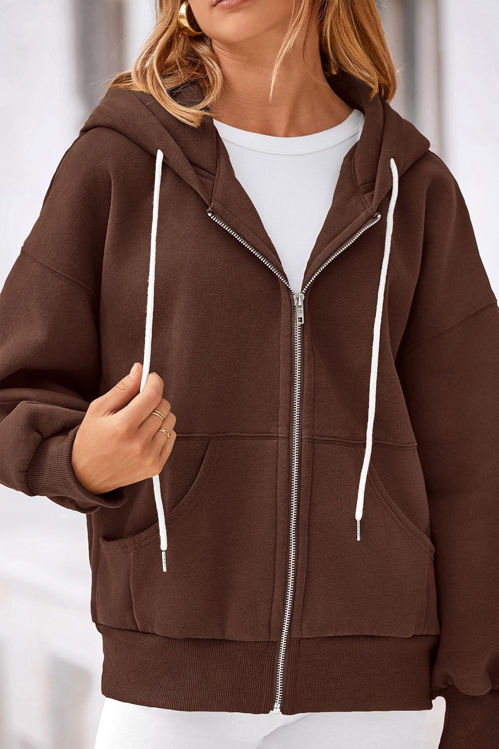 Women's 2025 Fall Oversized Hoodies Sweatshirt Long Sleeve Zip Up Pockets Loose Fit Y2K Winter Jackets Coat