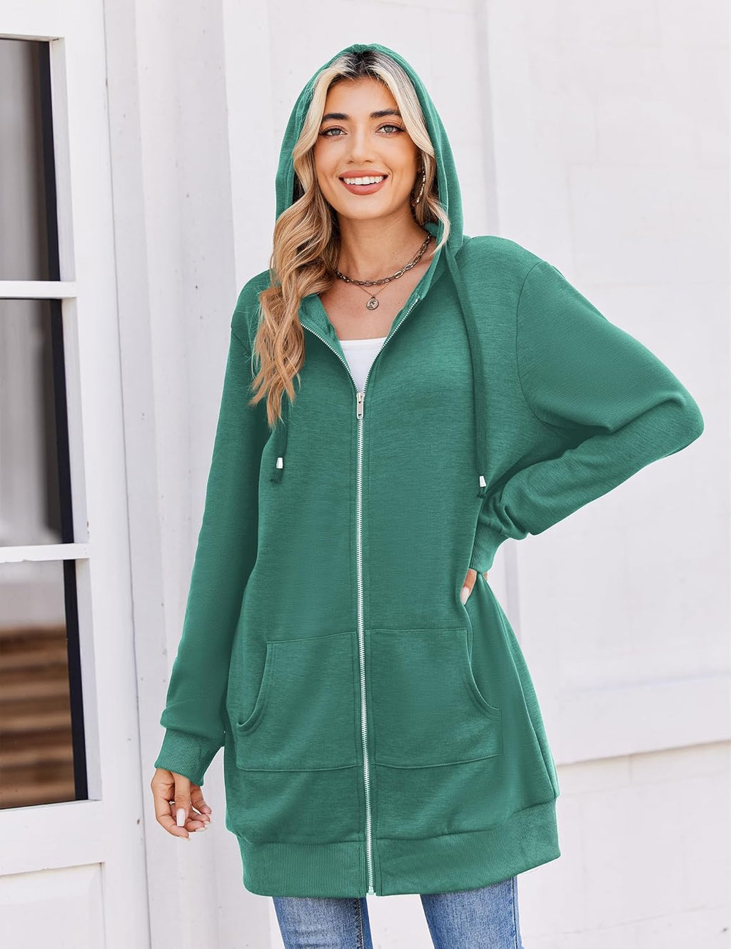 Zip Up Hoodies For Women Long Sleeve Oversized Sweatshirts Casual Lightweight Fleece Jackets With Pockets