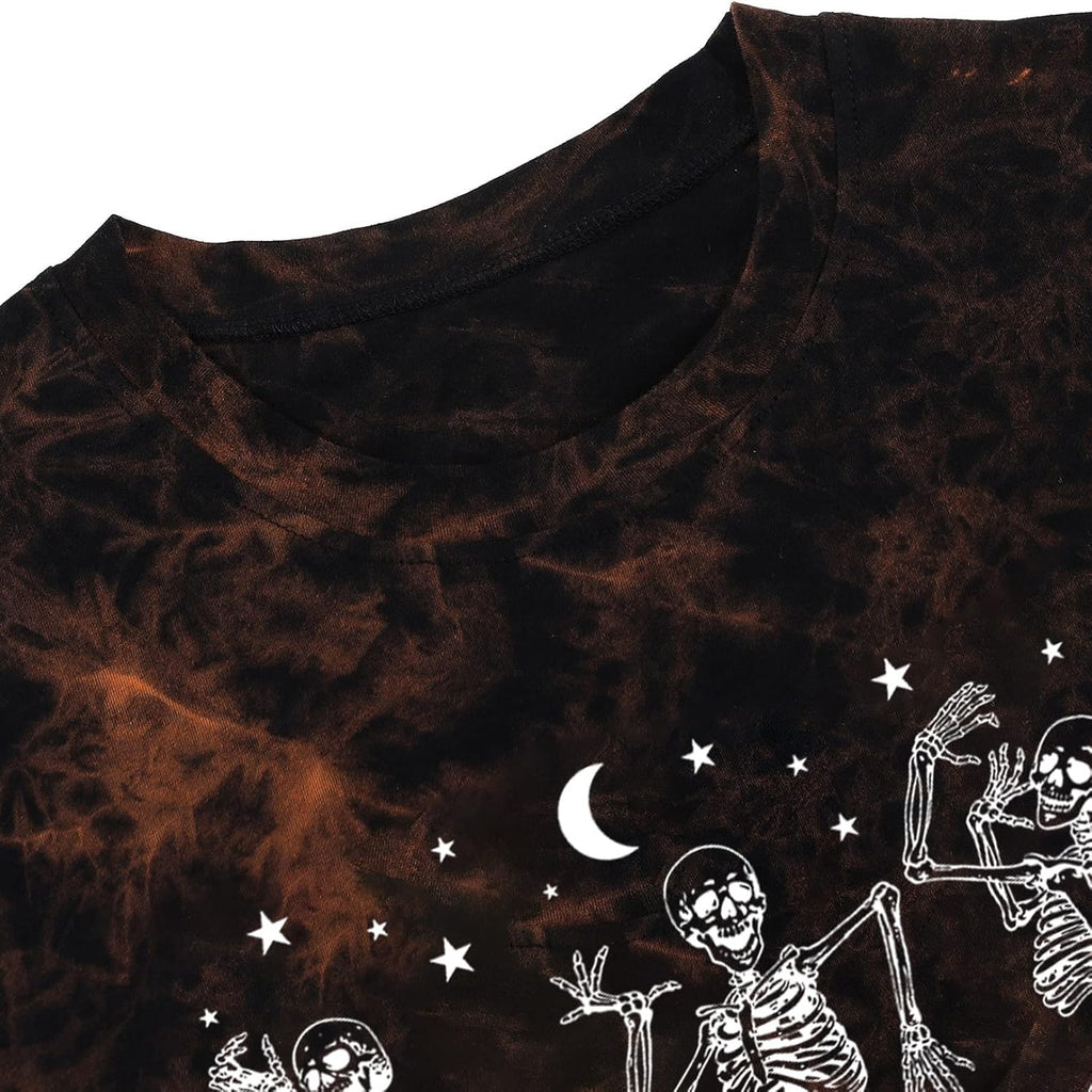 Dancing Skeleton Shirt for Women Happy Halloween T-Shirt Funny Skeleton Graphic Tees Tops Blouse Gift