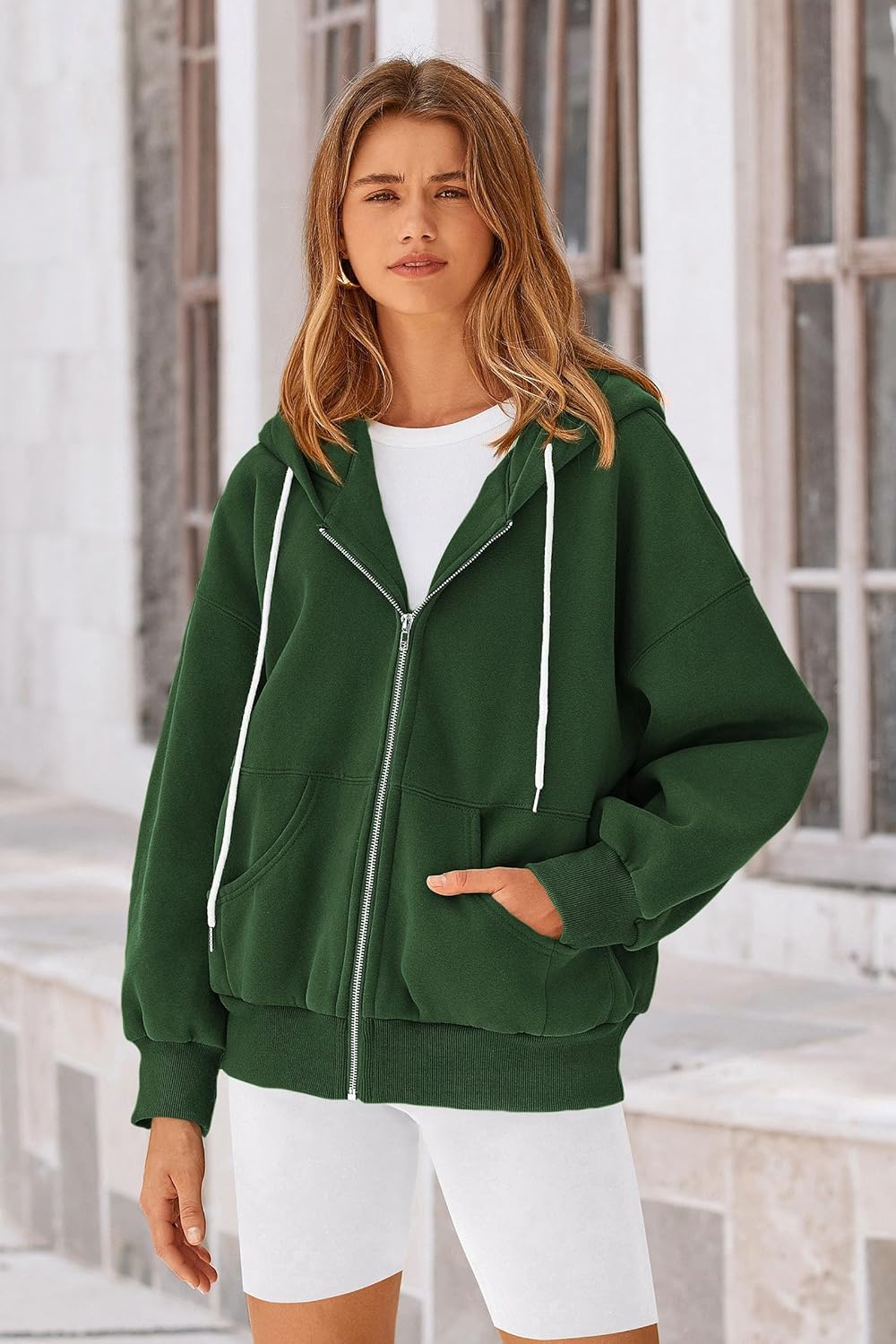 Women's 2025 Fall Oversized Hoodies Sweatshirt Long Sleeve Zip Up Pockets Loose Fit Y2K Winter Jackets Coat