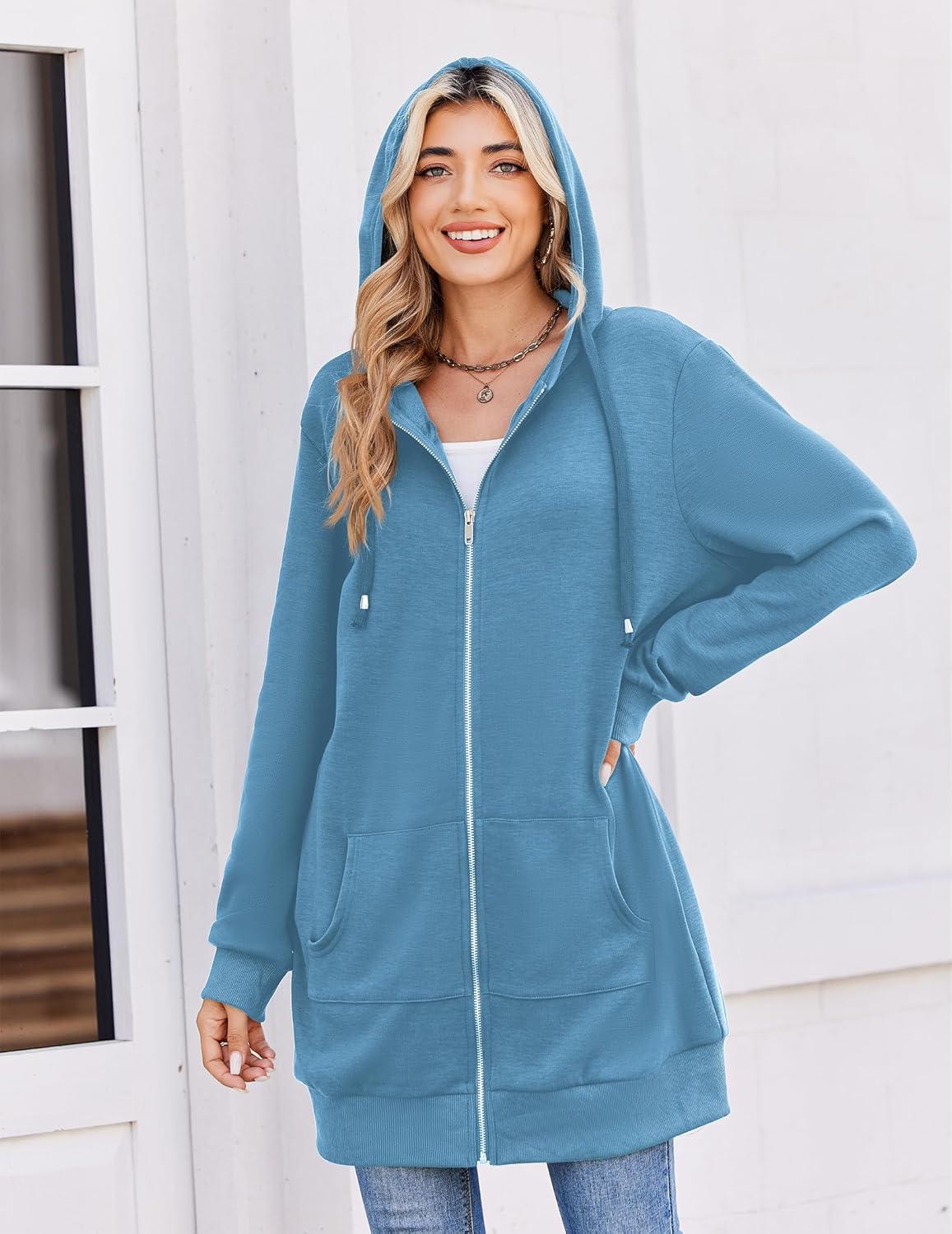 Zip Up Hoodies For Women Long Sleeve Oversized Sweatshirts Casual Lightweight Fleece Jackets With Pockets