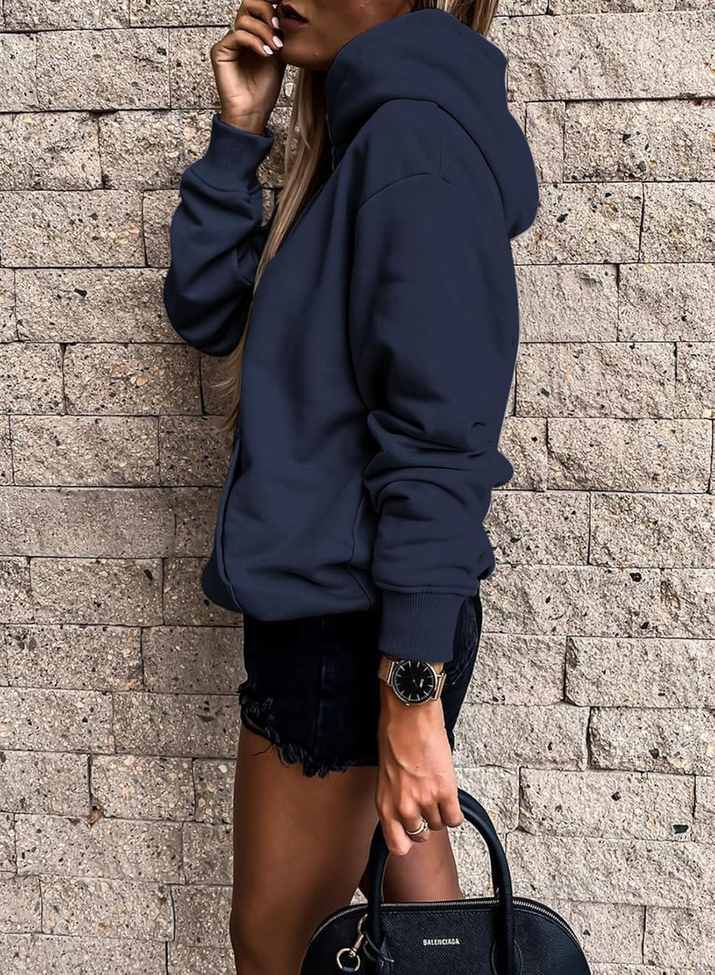 Women's Casual Hoodies Long Sleeve Solid Lightweight Pullover Tops Loose Sweatshirt with Pocket