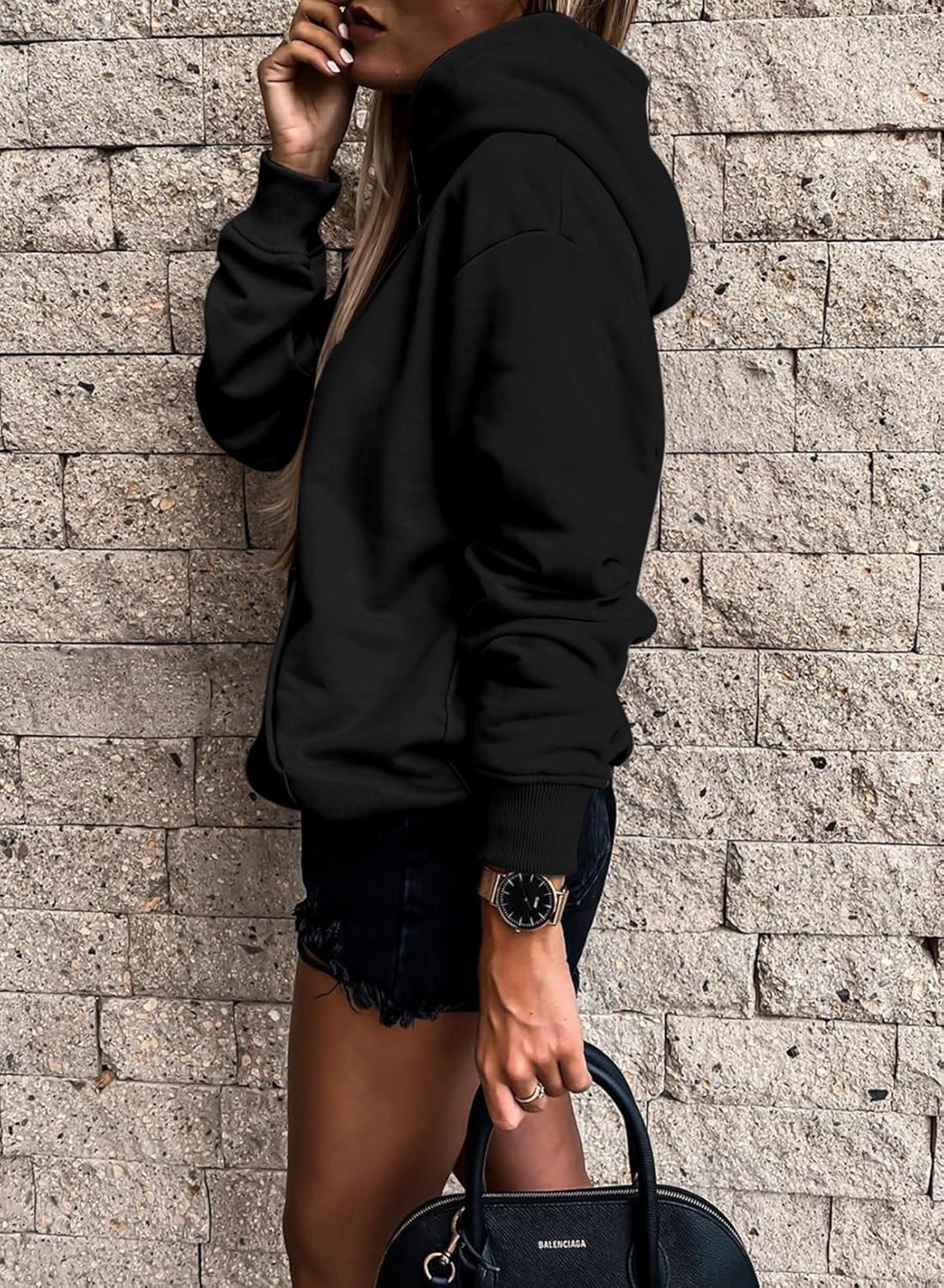 Women's Casual Hoodies Long Sleeve Solid Lightweight Pullover Tops Loose Sweatshirt with Pocket