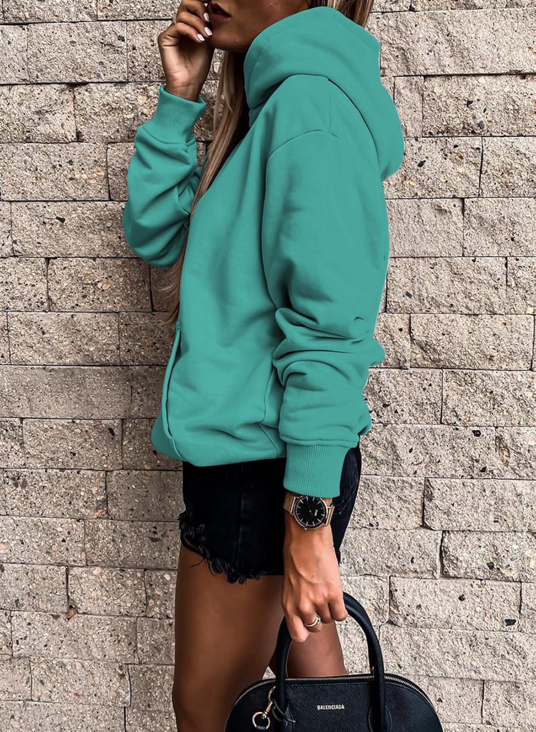 Women's Casual Hoodies Long Sleeve Solid Lightweight Pullover Tops Loose Sweatshirt with Pocket