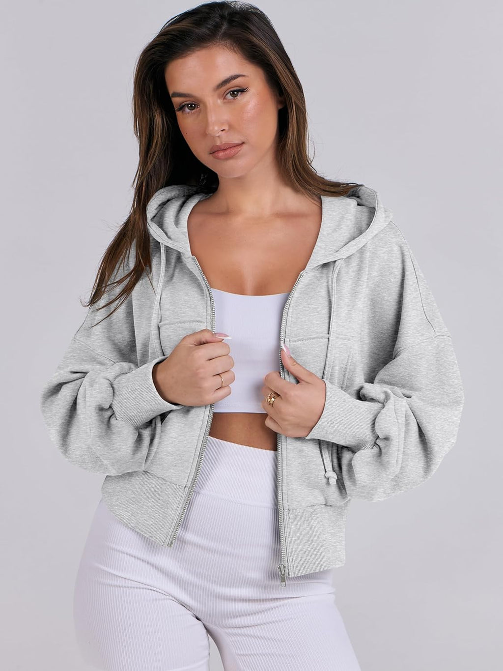 Womens Zip Up Hoodies Cropped Sweatshirts Casual Comfy Cute Zip Jackets Fashion Trendy Fall Outfits 2025 Y2K Clothes