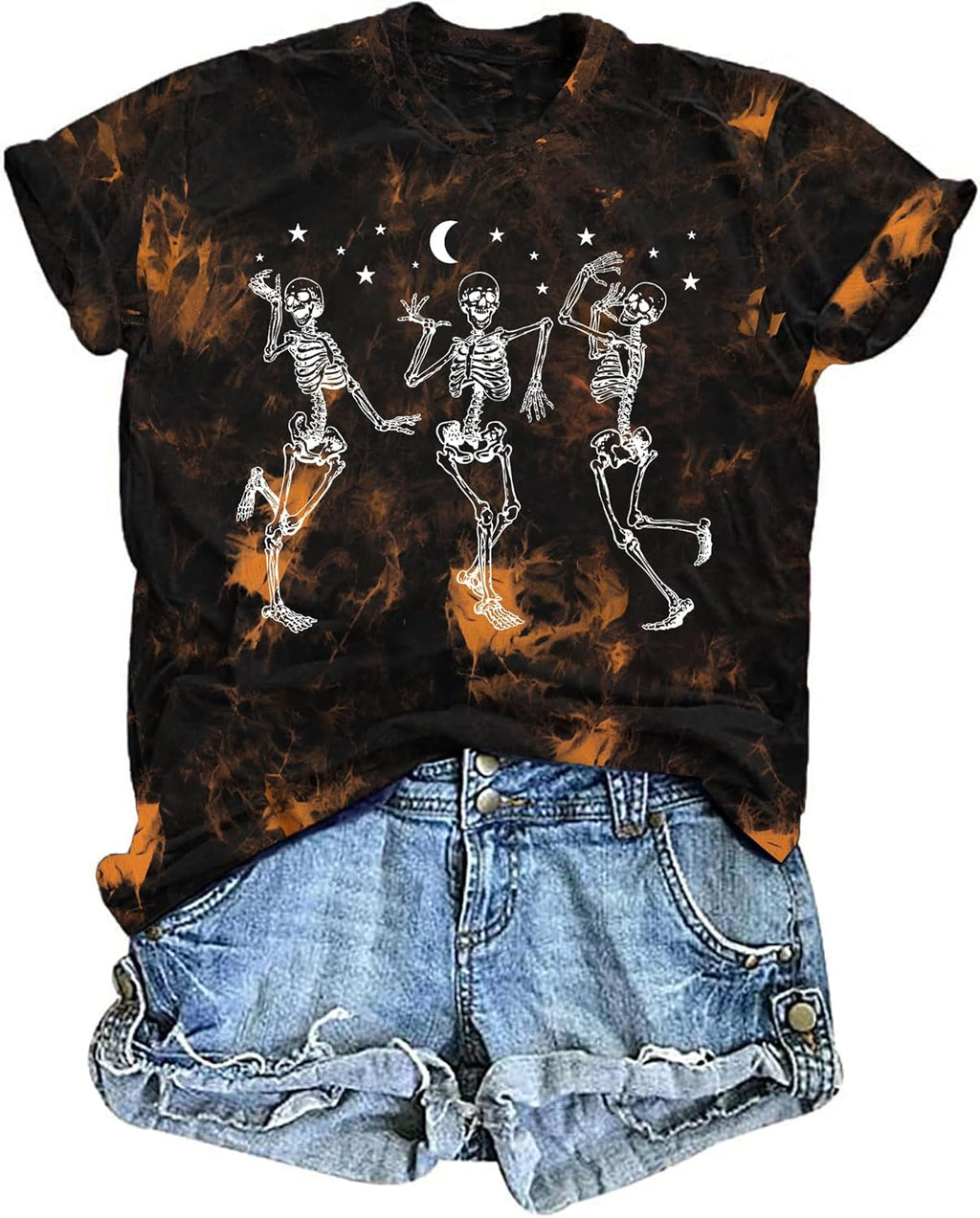 Dancing Skeleton Shirt for Women Happy Halloween T-Shirt Funny Skeleton Graphic Tees Tops Blouse Gift