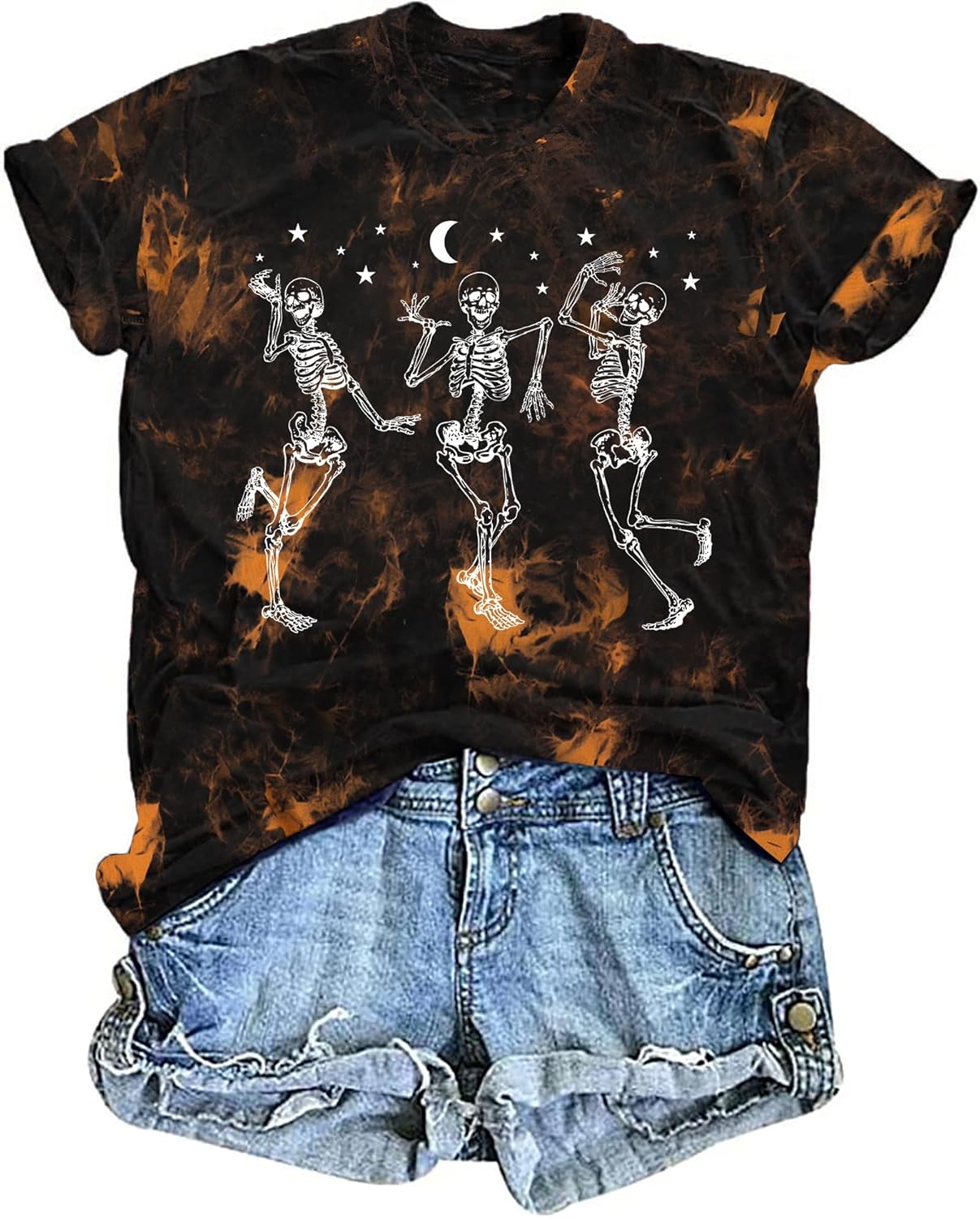 Dancing Skeleton Shirt for Women Happy Halloween T-Shirt Funny Skeleton Graphic Tees Tops Blouse Gift