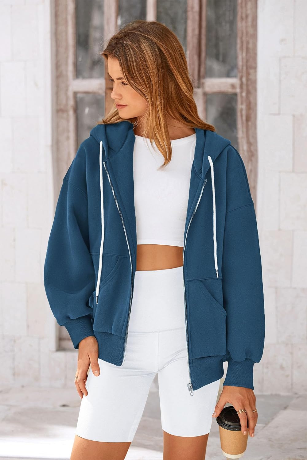 Women's 2025 Fall Oversized Hoodies Sweatshirt Long Sleeve Zip Up Pockets Loose Fit Y2K Winter Jackets Coat