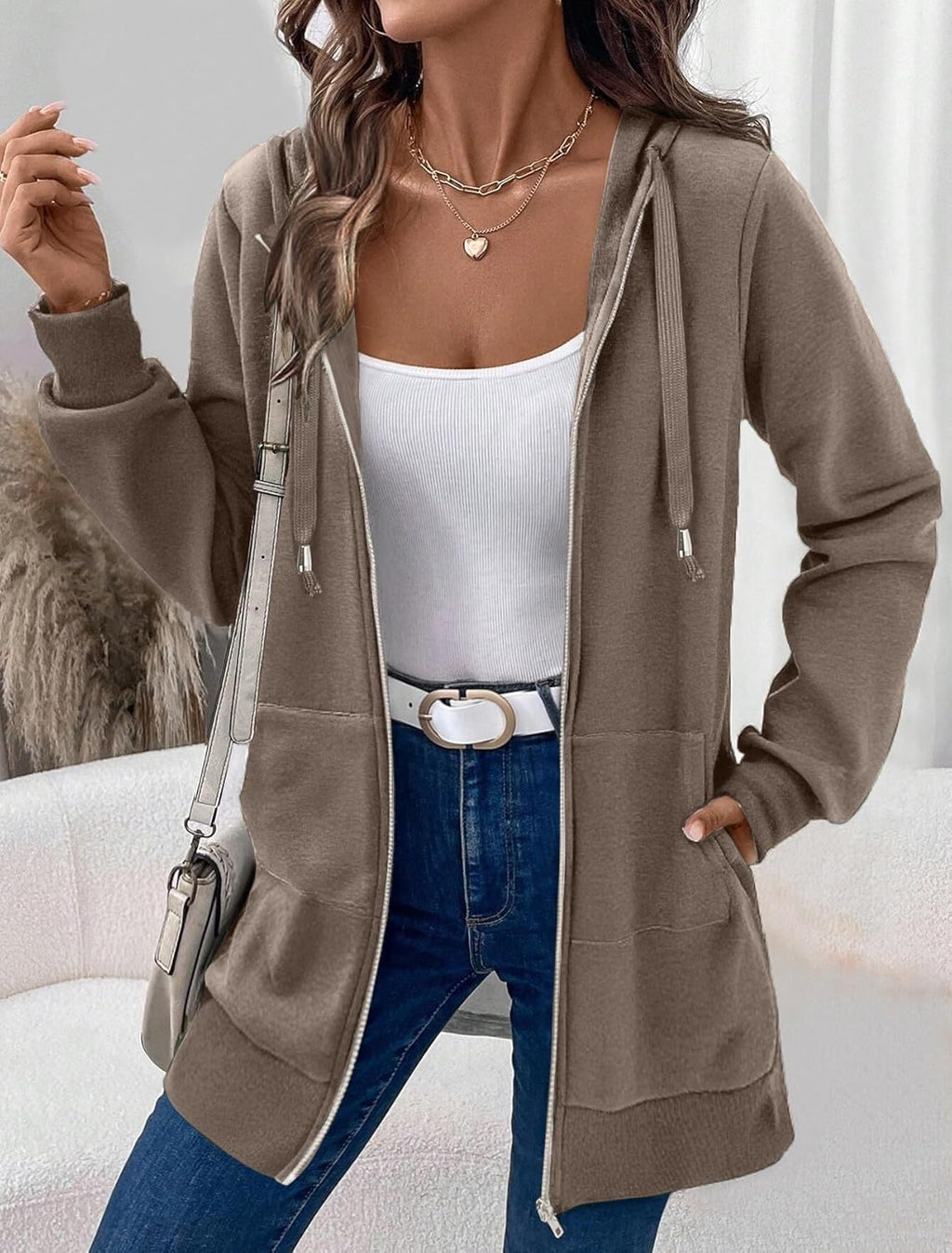 Zip Up Hoodies For Women Long Sleeve Oversized Sweatshirts Casual Lightweight Fleece Jackets With Pockets