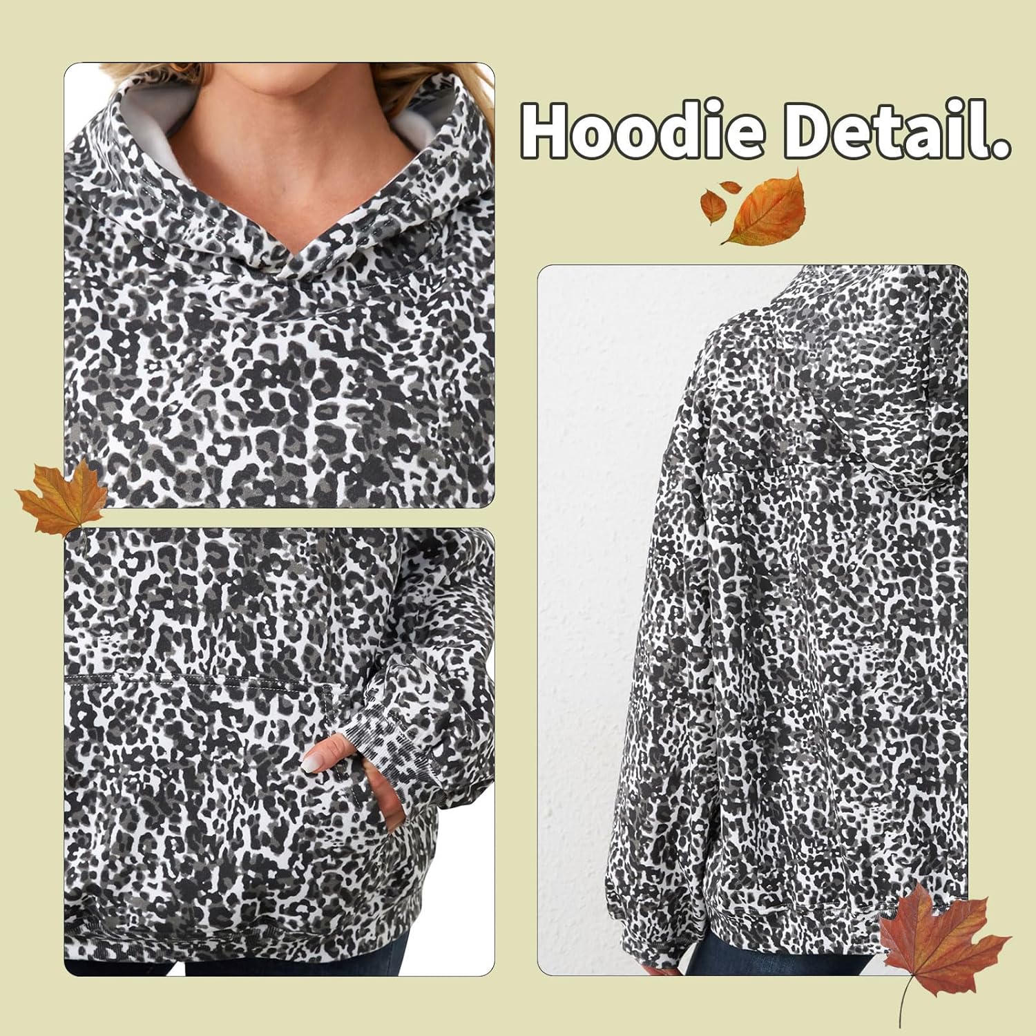Womens Camo Hoodies Maple Leaf Print Oversized Hooded Sweatshirt Fleece Pullover Sweatshirts Long Sleeve with Pocket
