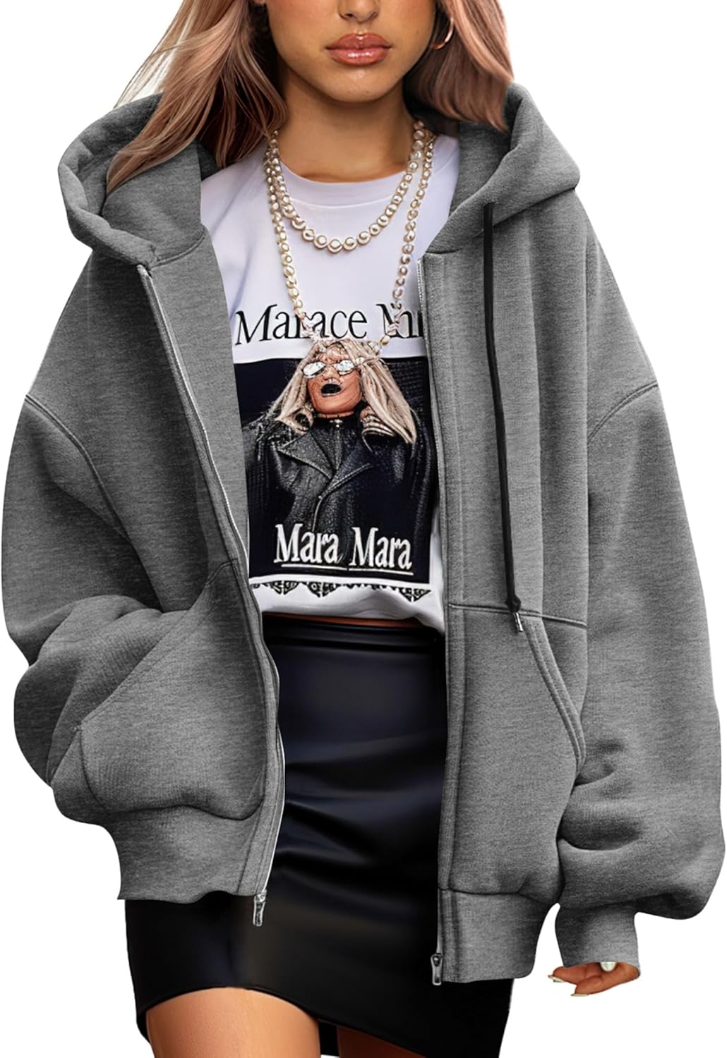 Women's 2025 Fall Oversized Hoodies Sweatshirt Long Sleeve Zip Up Pockets Loose Fit Y2K Winter Jackets Coat