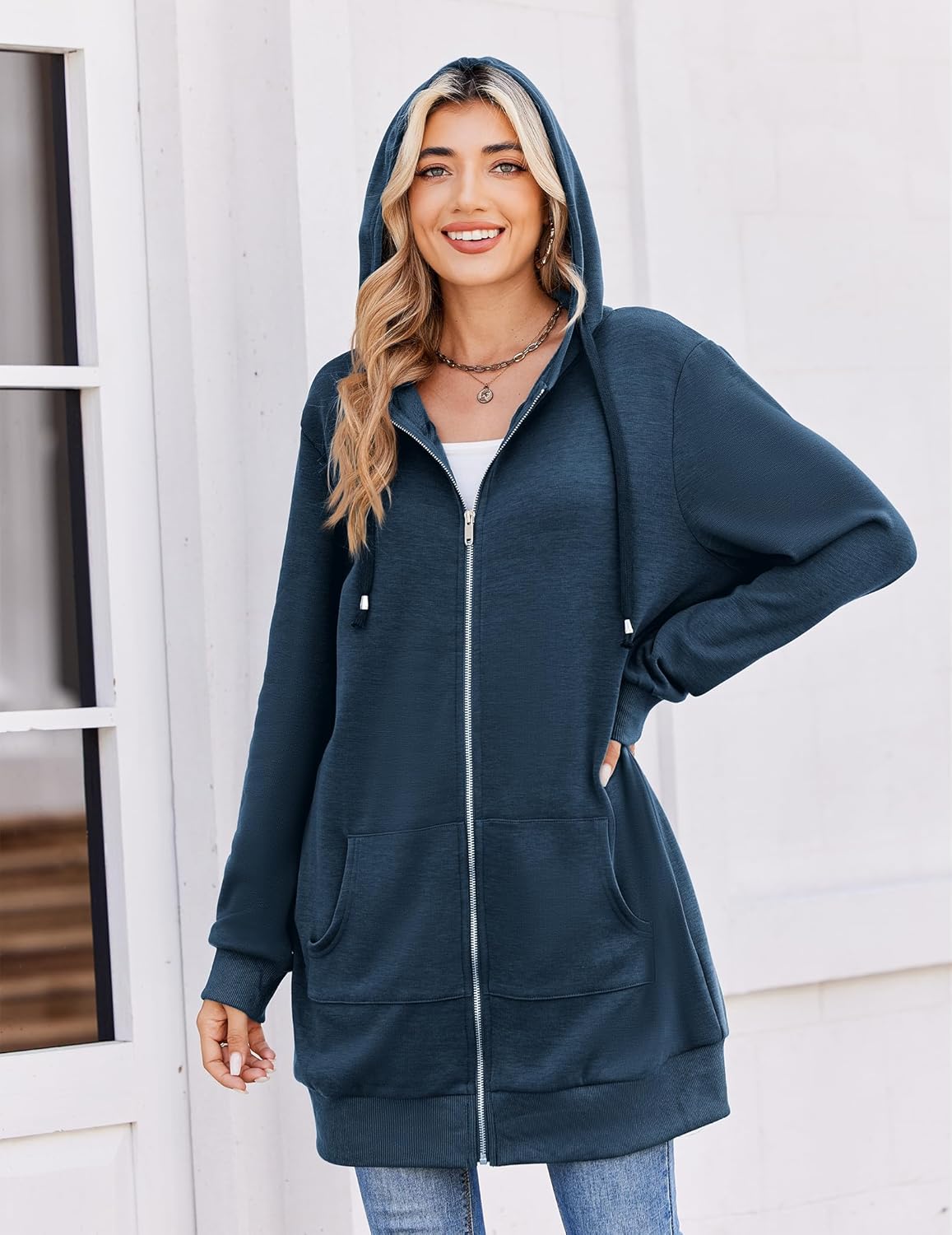 Zip Up Hoodies For Women Long Sleeve Oversized Sweatshirts Casual Lightweight Fleece Jackets With Pockets
