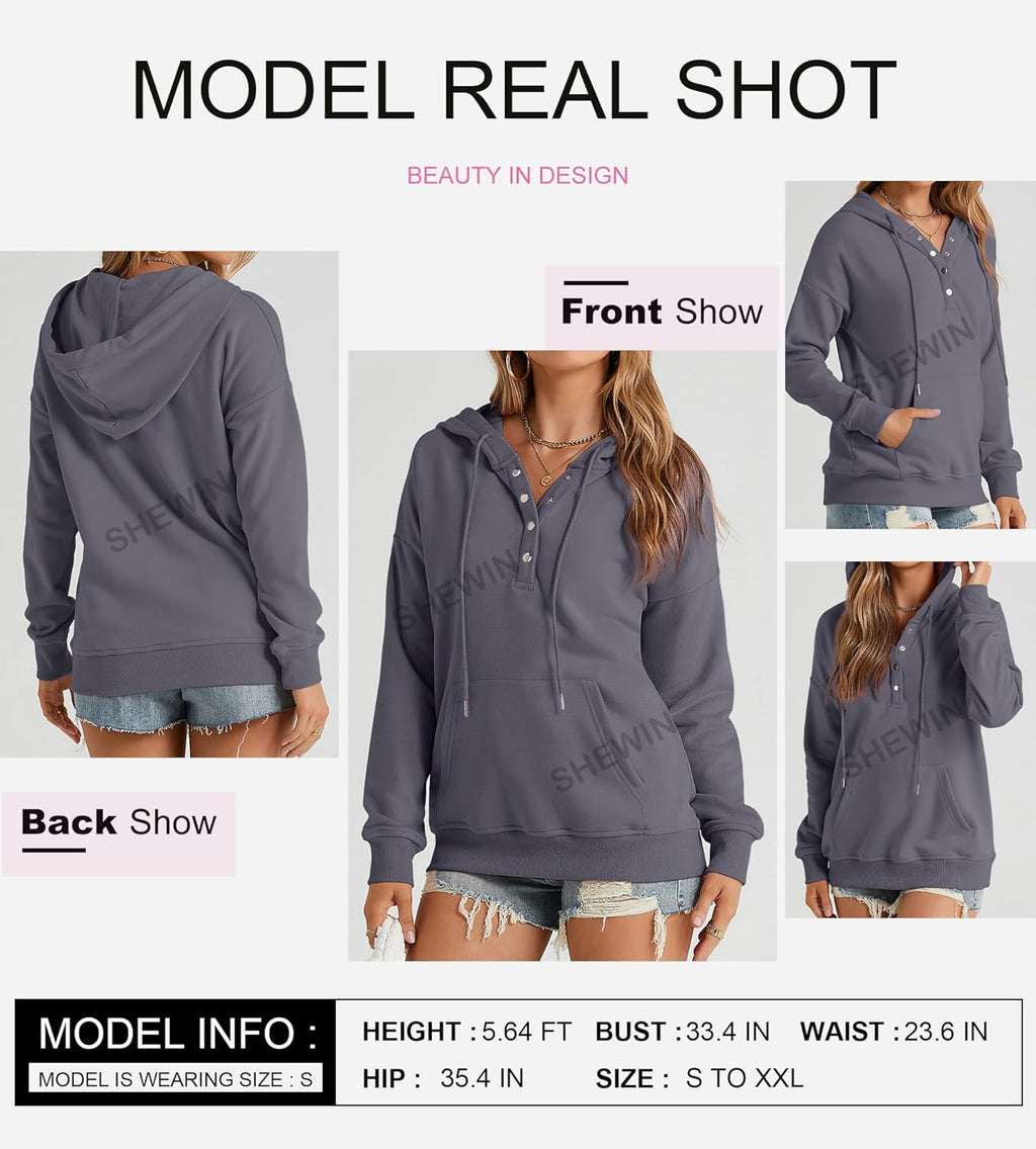Women's Casual Hoodies Long Sleeve Solid Lightweight Pullover Tops Loose Sweatshirt with Pocket